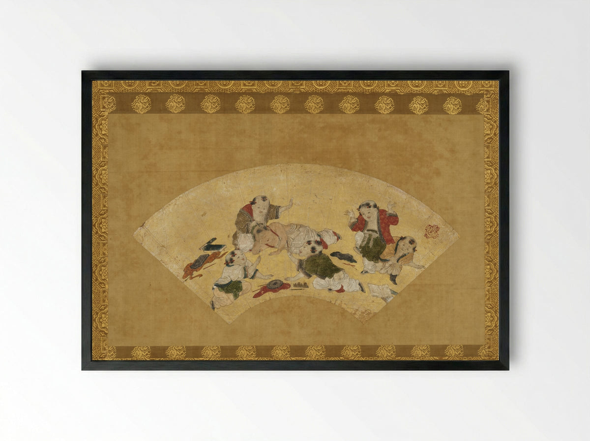 Chinese Boys at Play - Kano Motonobu - Framed Print Black