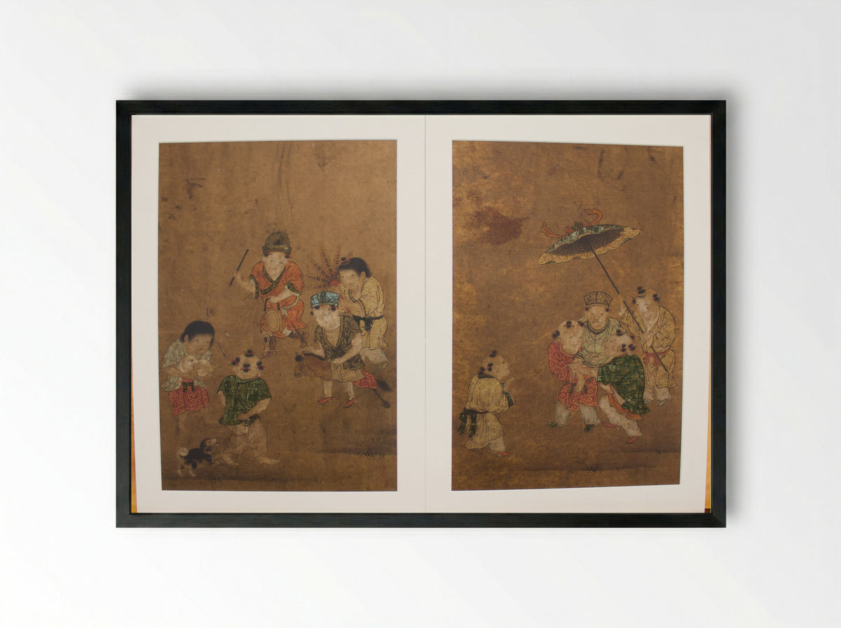Chinese Children at Play - Isei - Framed Print Black