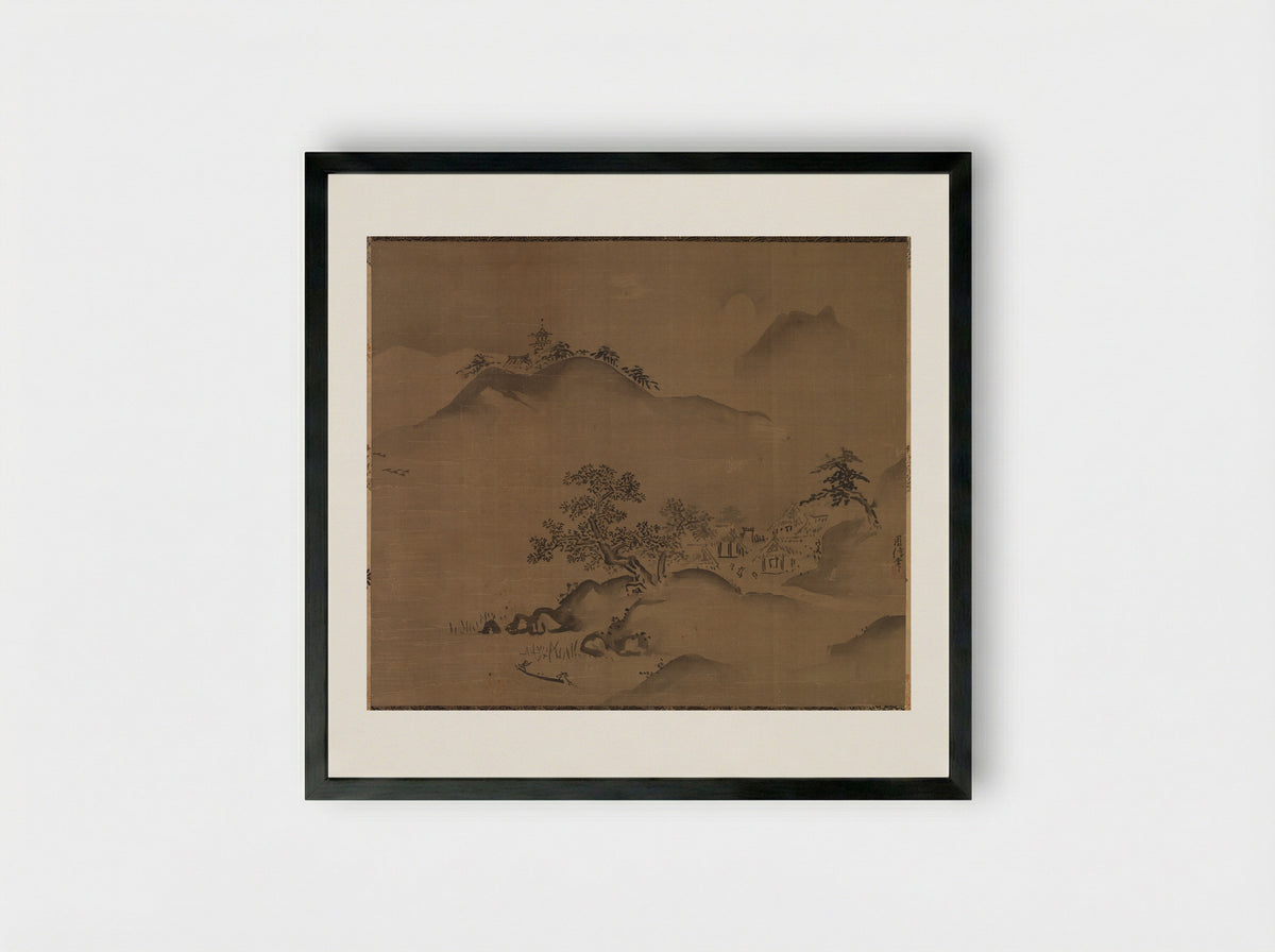 Chinese Landscape - Kano Chikanobu - Framed Print Black