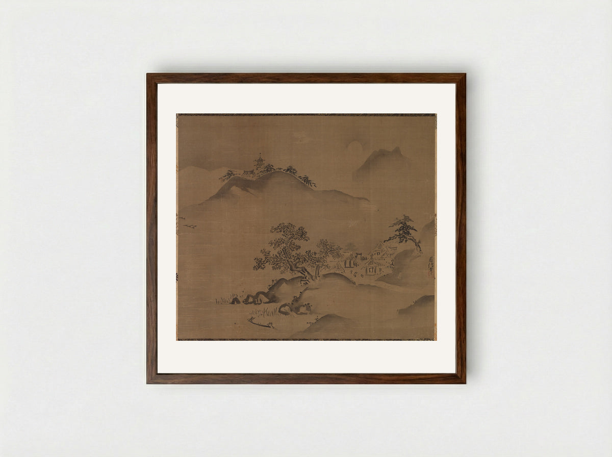 Chinese Landscape - Kano Chikanobu - Framed Print Dark Wood