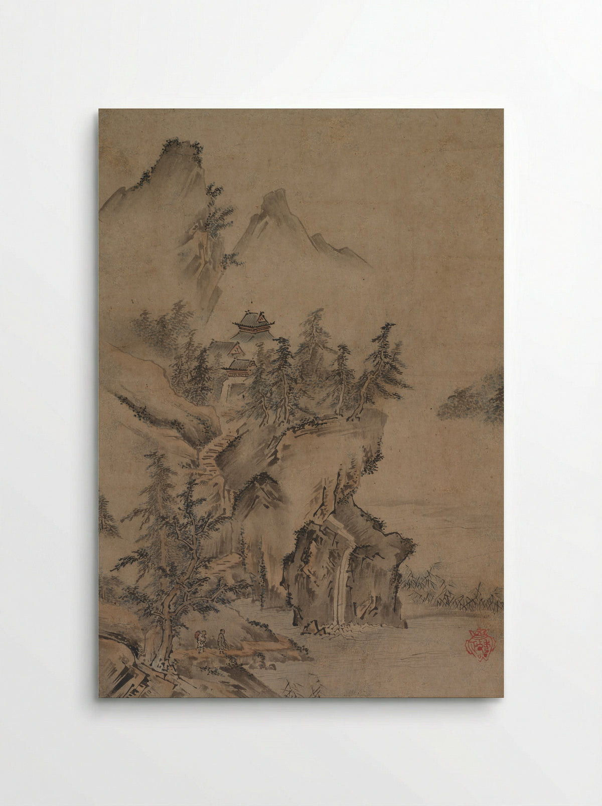 Chinese Literatus Traveling to a Mountain Temple - Kano Hidemasa - Poster