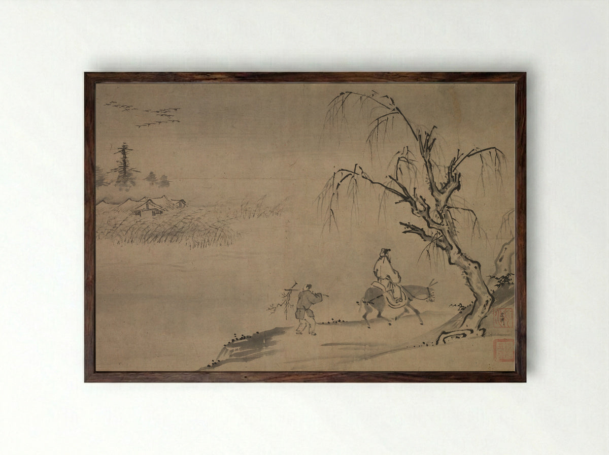 Chinese Literatus in an Autumn Landscape - Josui Sōen - Framed Print Dark Wood