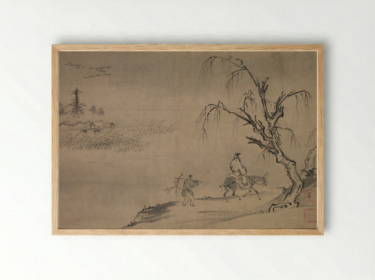 Chinese Literatus in an Autumn Landscape - Josui Sōen - Framed Print Wood