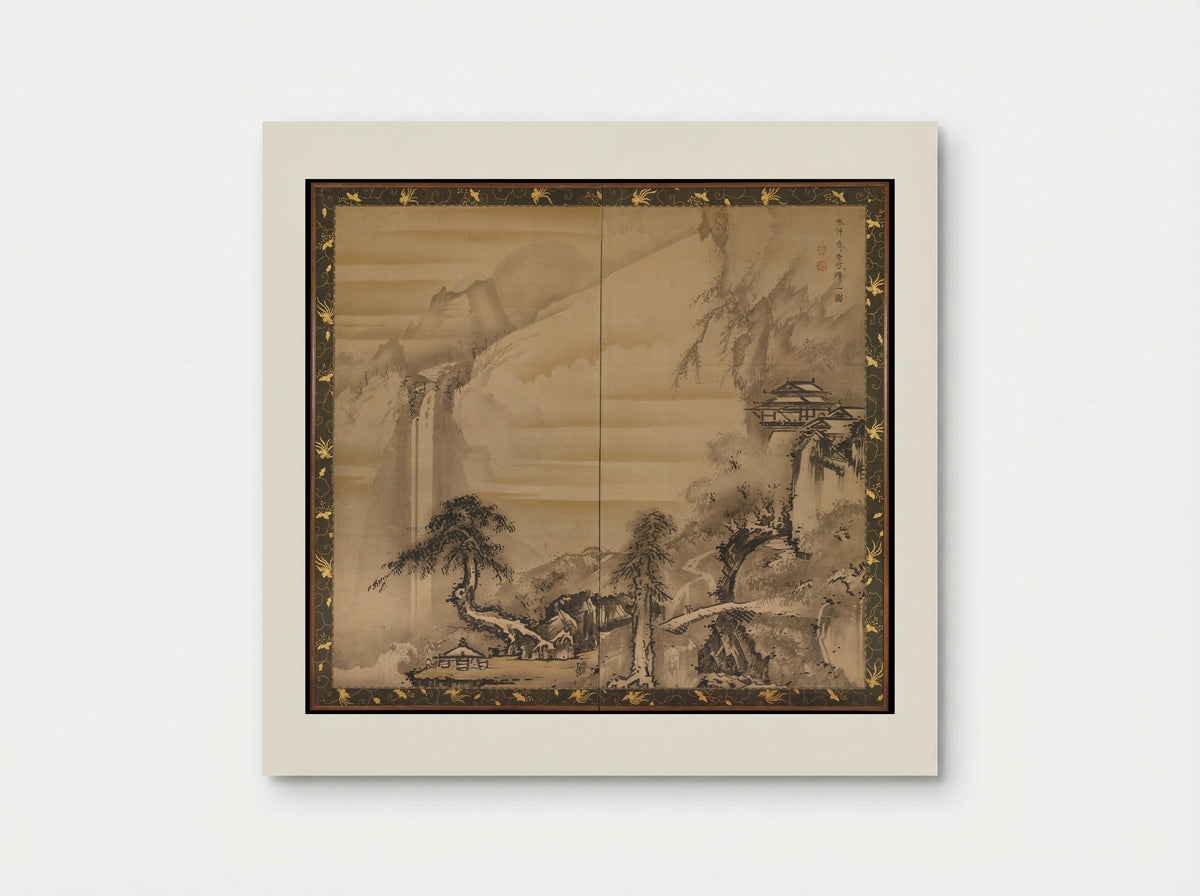 Chinese Scholar Contemplating a Waterfall - Soga Shōhaku - Poster