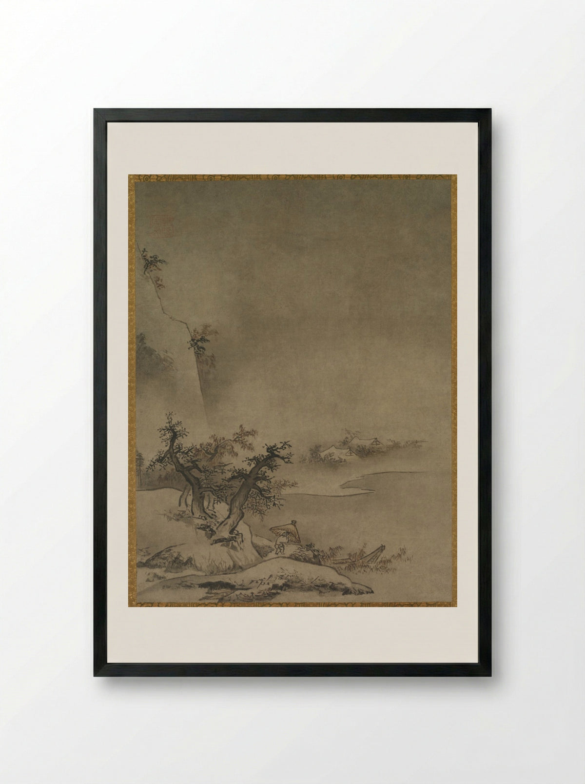 Chinese Servant Walking in the Rain - Gakuō Zōkyū - Framed Print Black