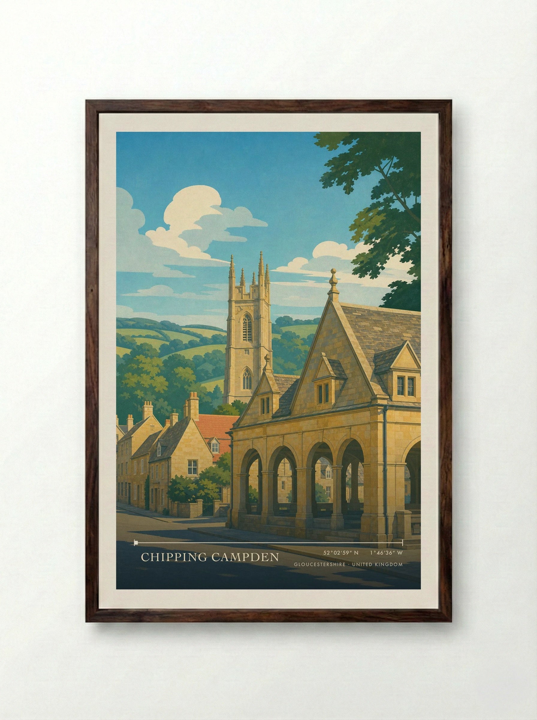 Chipping Campden Gloucestershire United Kingdom Travel Poster - Framed Print Dark Wood