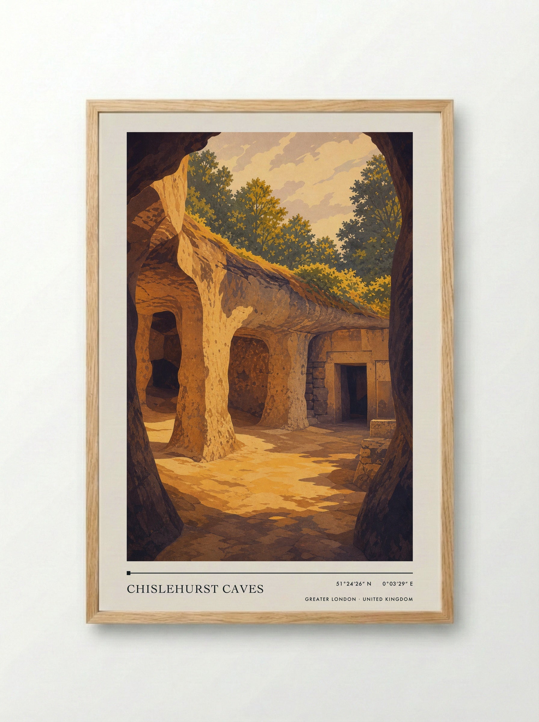 Chislehurst Caves Greater London United Kingdom Travel Poster - Framed Print Wood