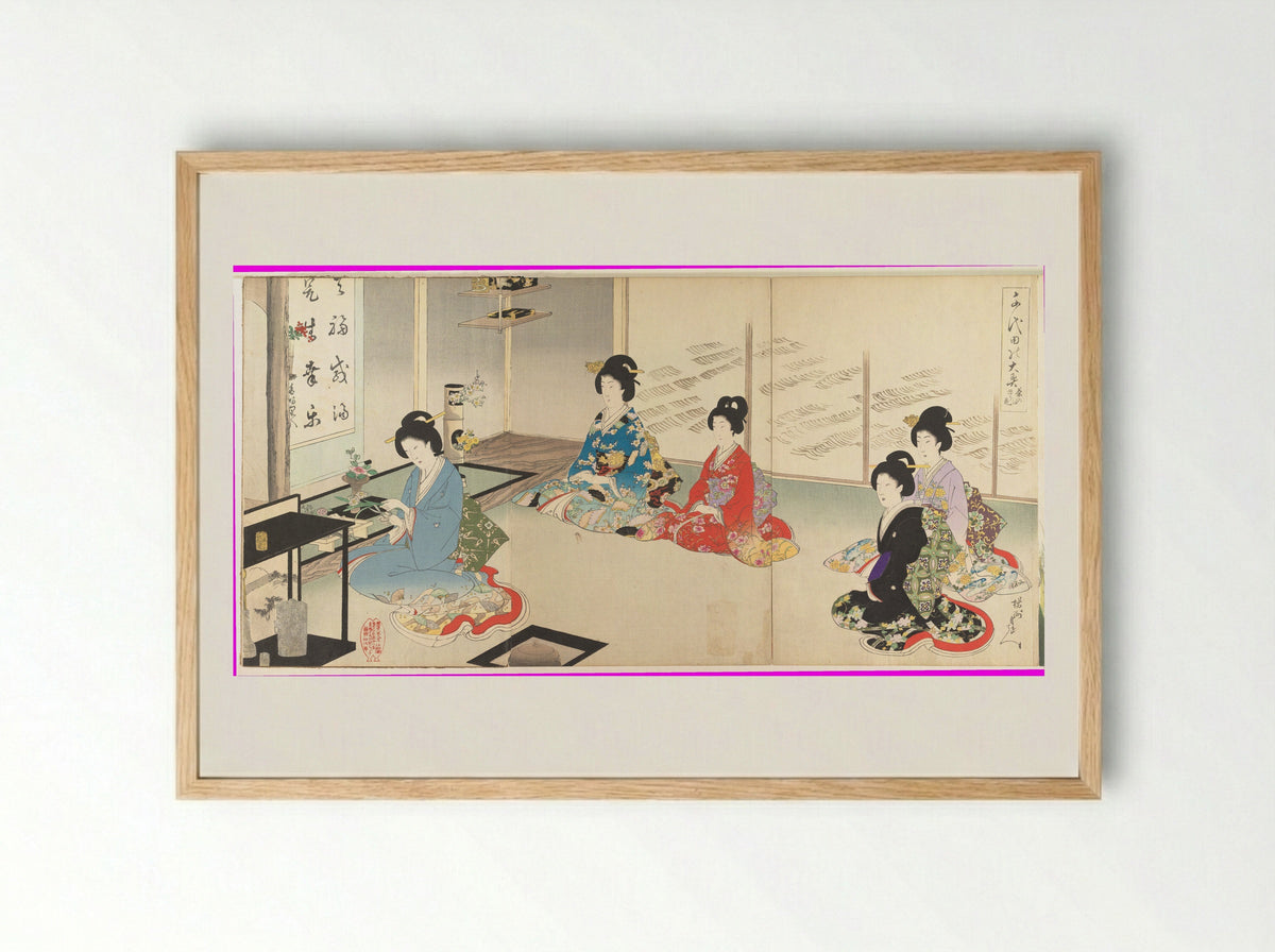 Chiyoda Inner Palace: No. 20 Flower Arranging in Turn - Hashimoto Chikanobu - Framed Print Wood