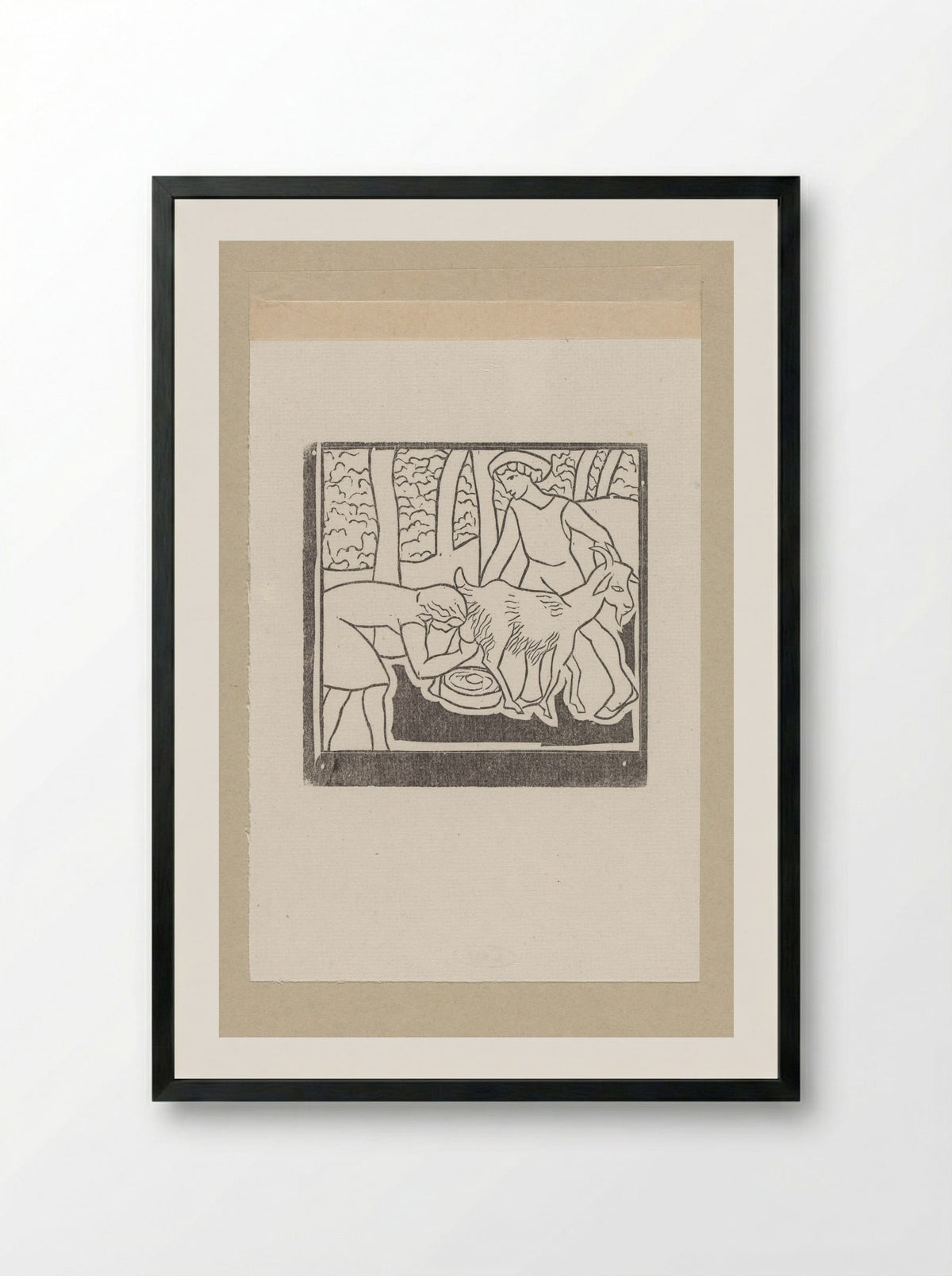 Chloë Milking One of Daphnis' Goats - Aristide Maillol - Framed Print Black