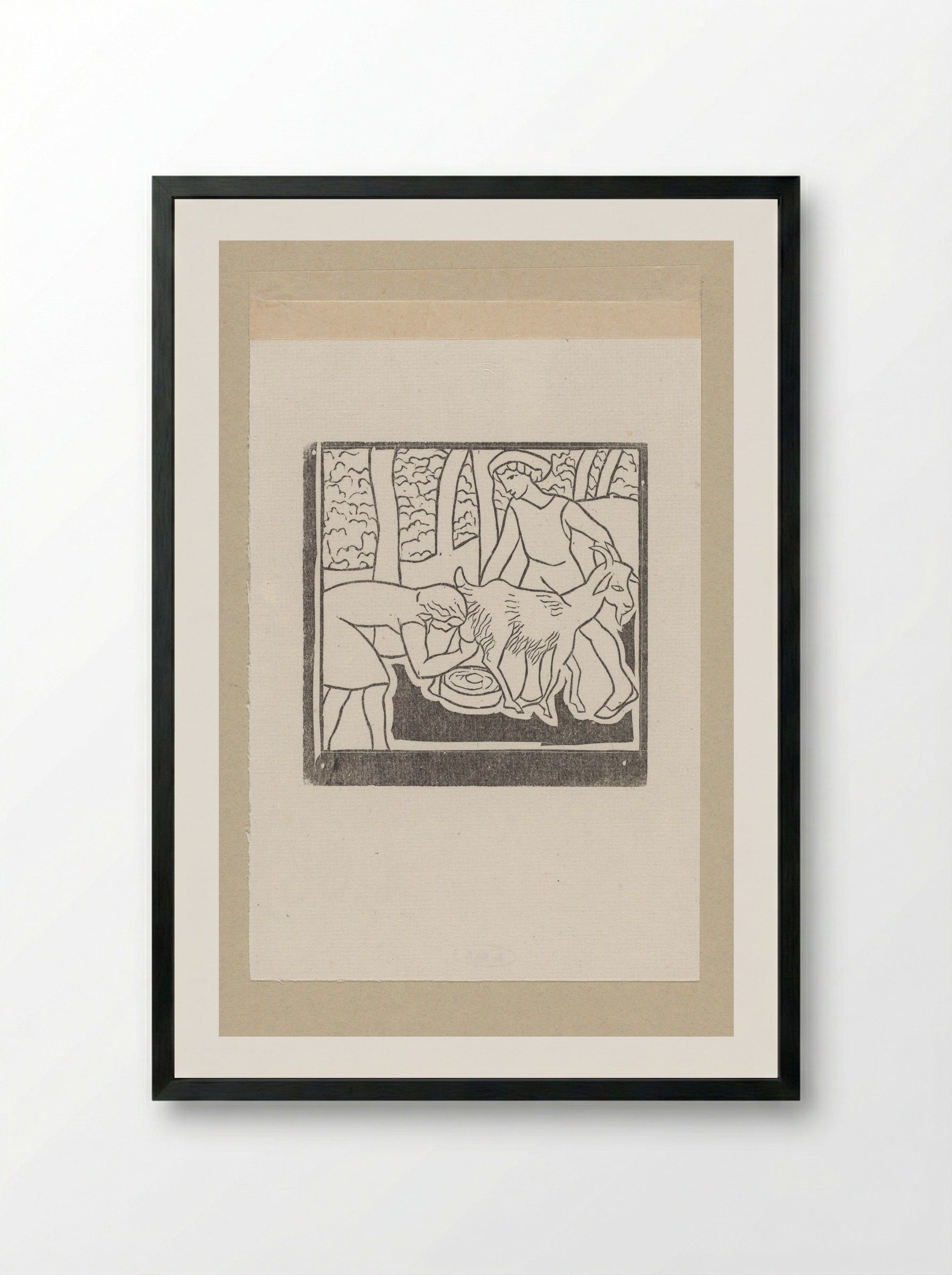 Chloë Milking One of Daphnis' Goats - Aristide Maillol - Framed Print Black
