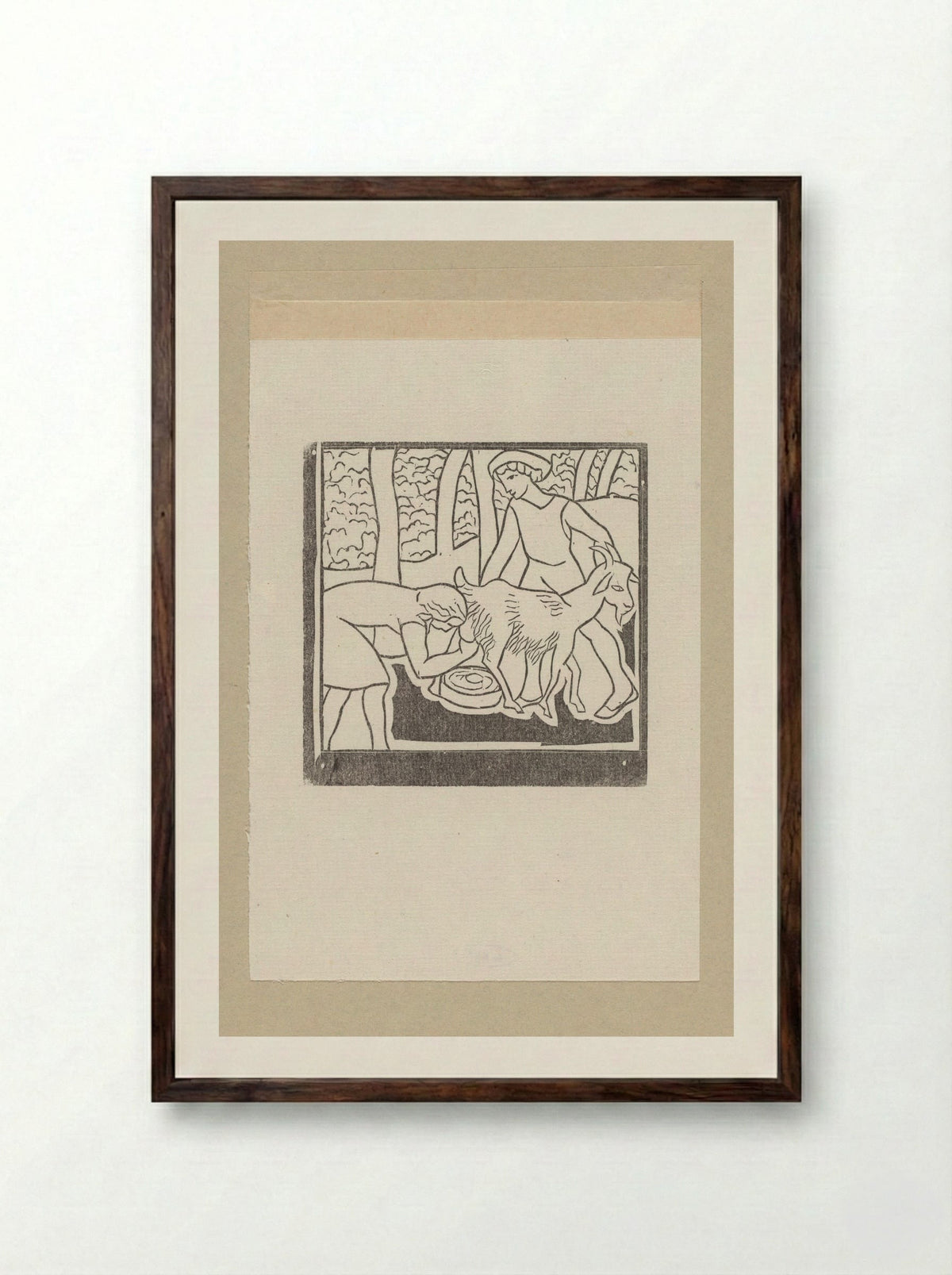 Chloë Milking One of Daphnis' Goats - Aristide Maillol - Framed Print Dark Wood