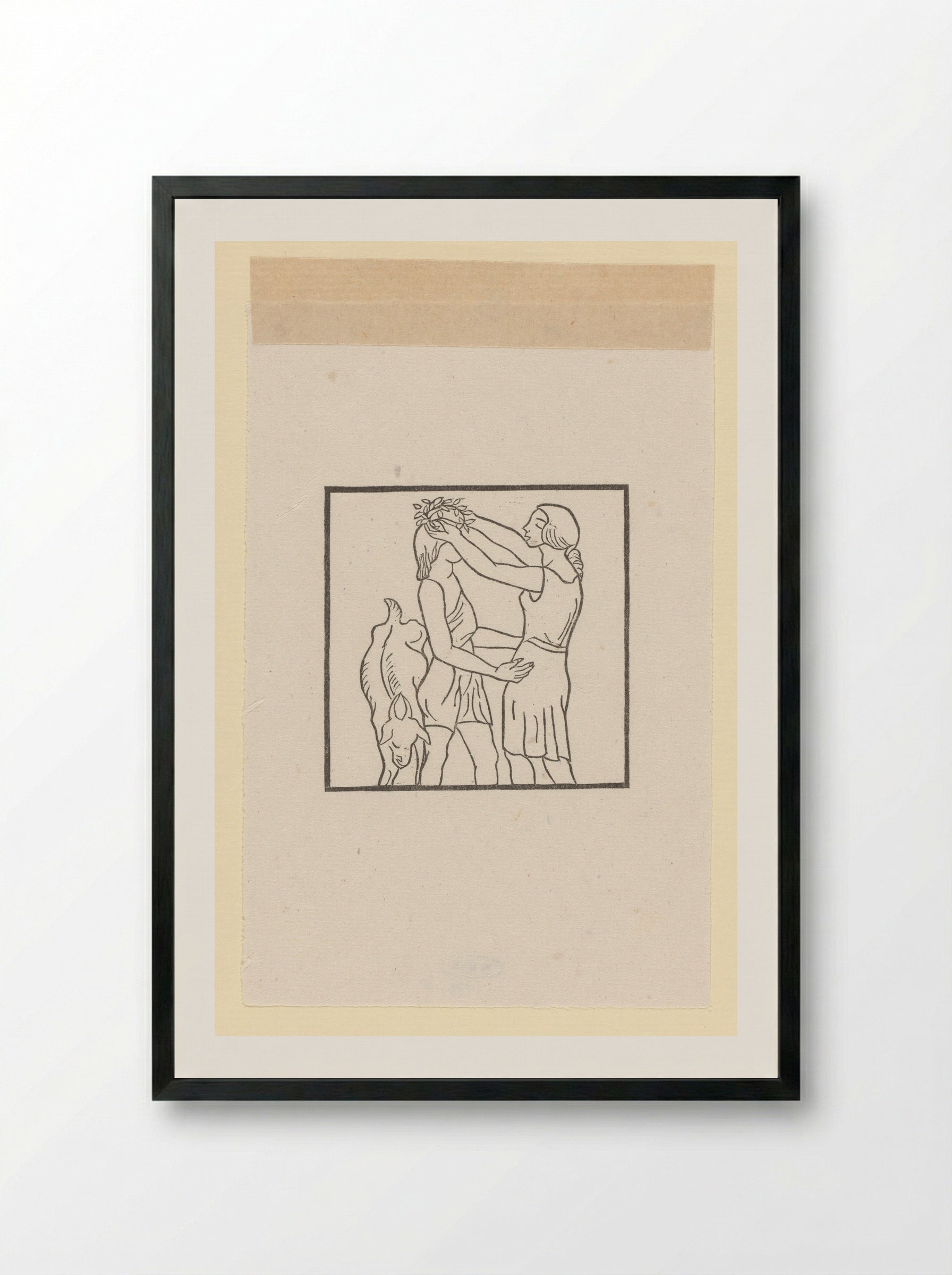 Chloë Places a Laurel Wreath on the Head of Daphnis - Aristide Maillol - Framed Print Black