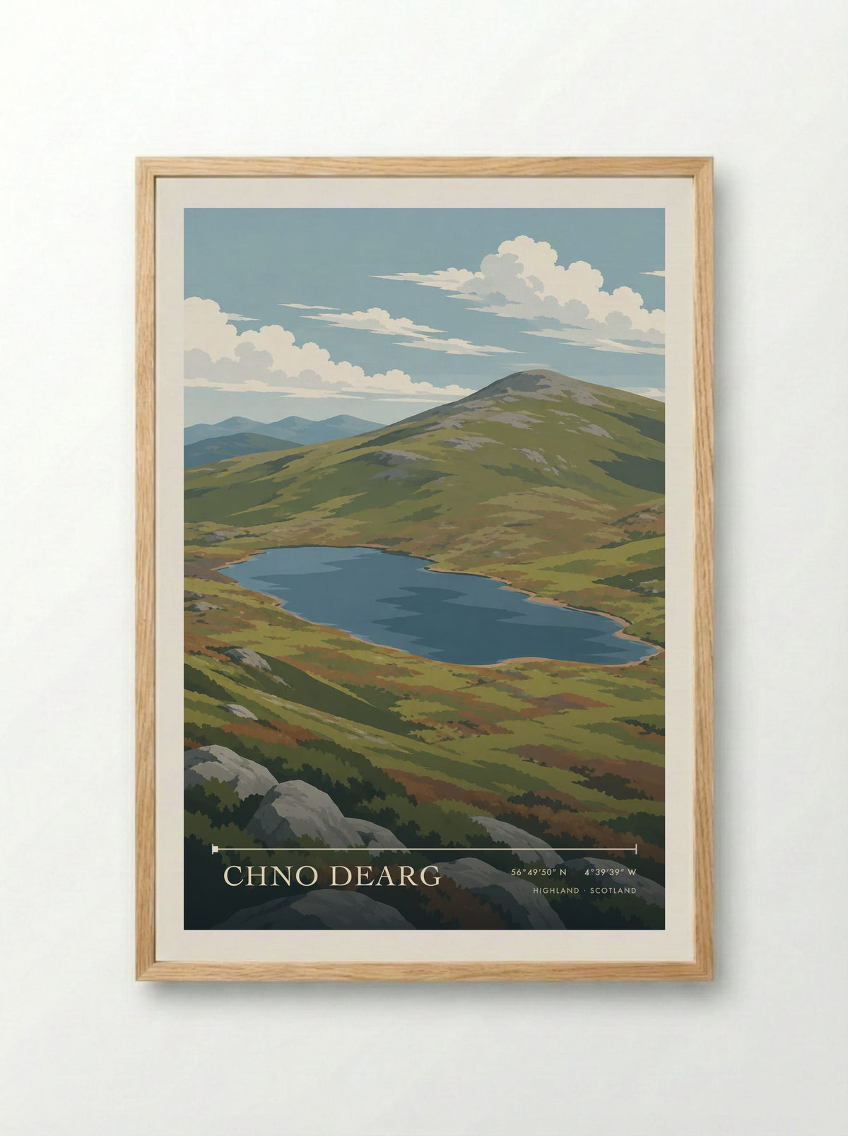 Chno Dearg, Highland | Travel Poster - Framed Print Wood