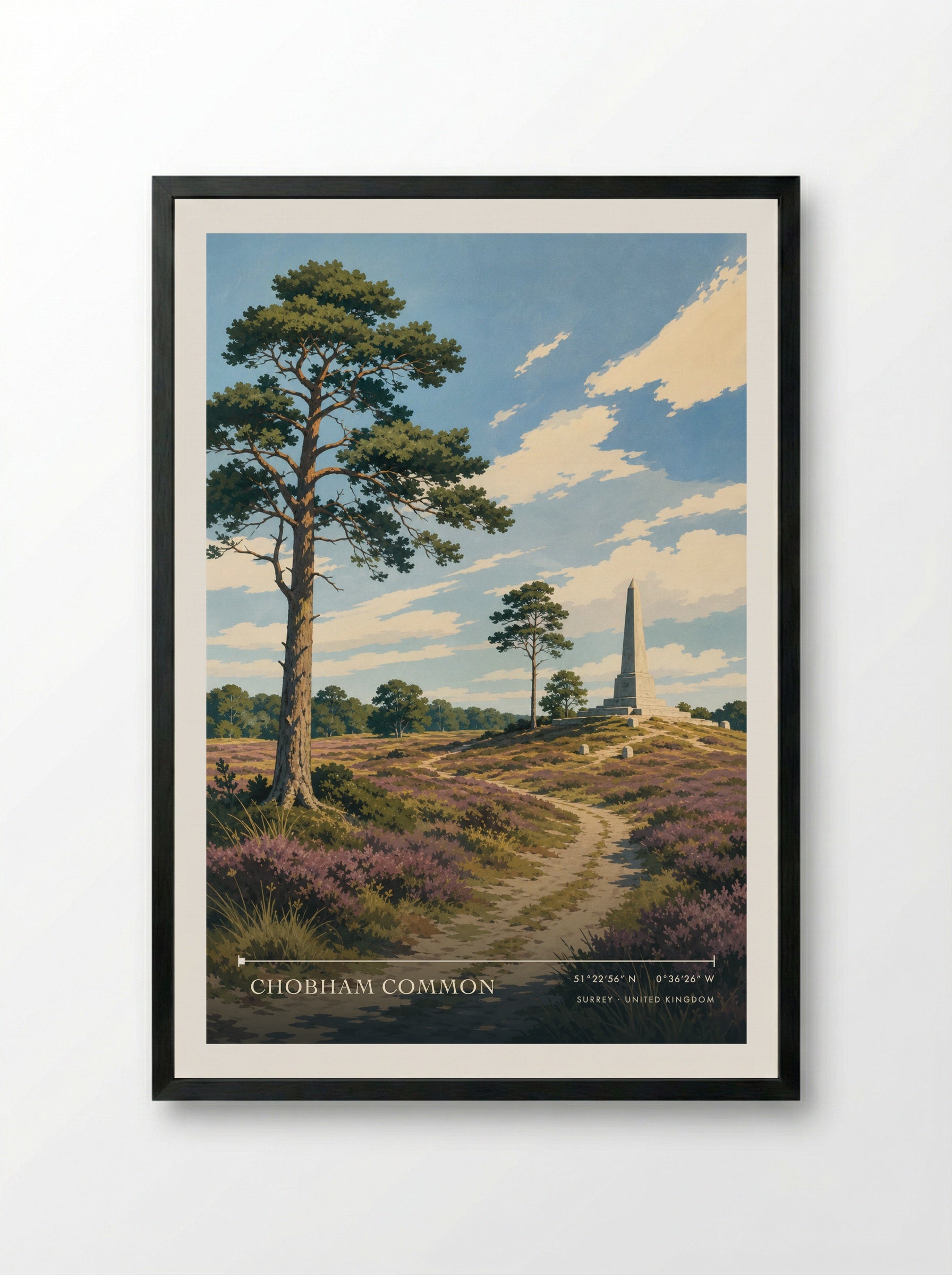 Chobham Common Surrey United Kingdom Travel Poster - Framed Print Black