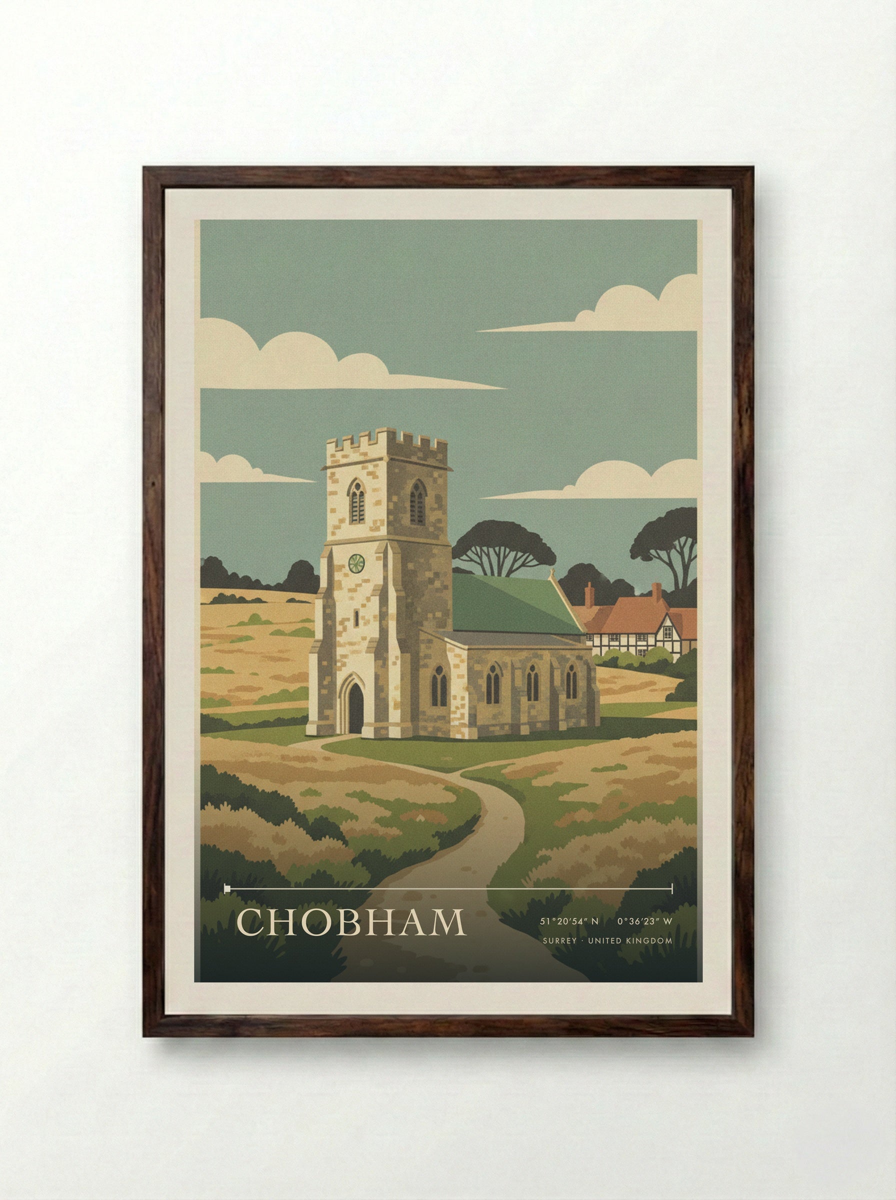 Chobham Surrey United Kingdom Travel Poster - Framed Print Dark Wood