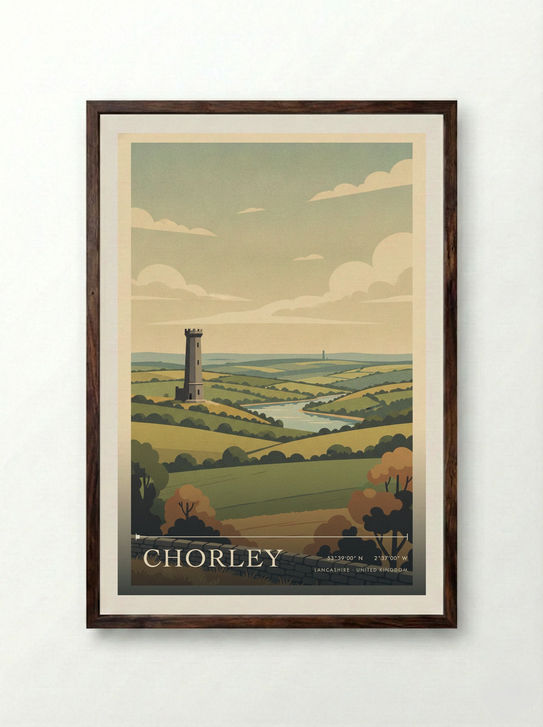 Chorley Lancashire United Kingdom Travel Poster - Framed Print Dark Wood