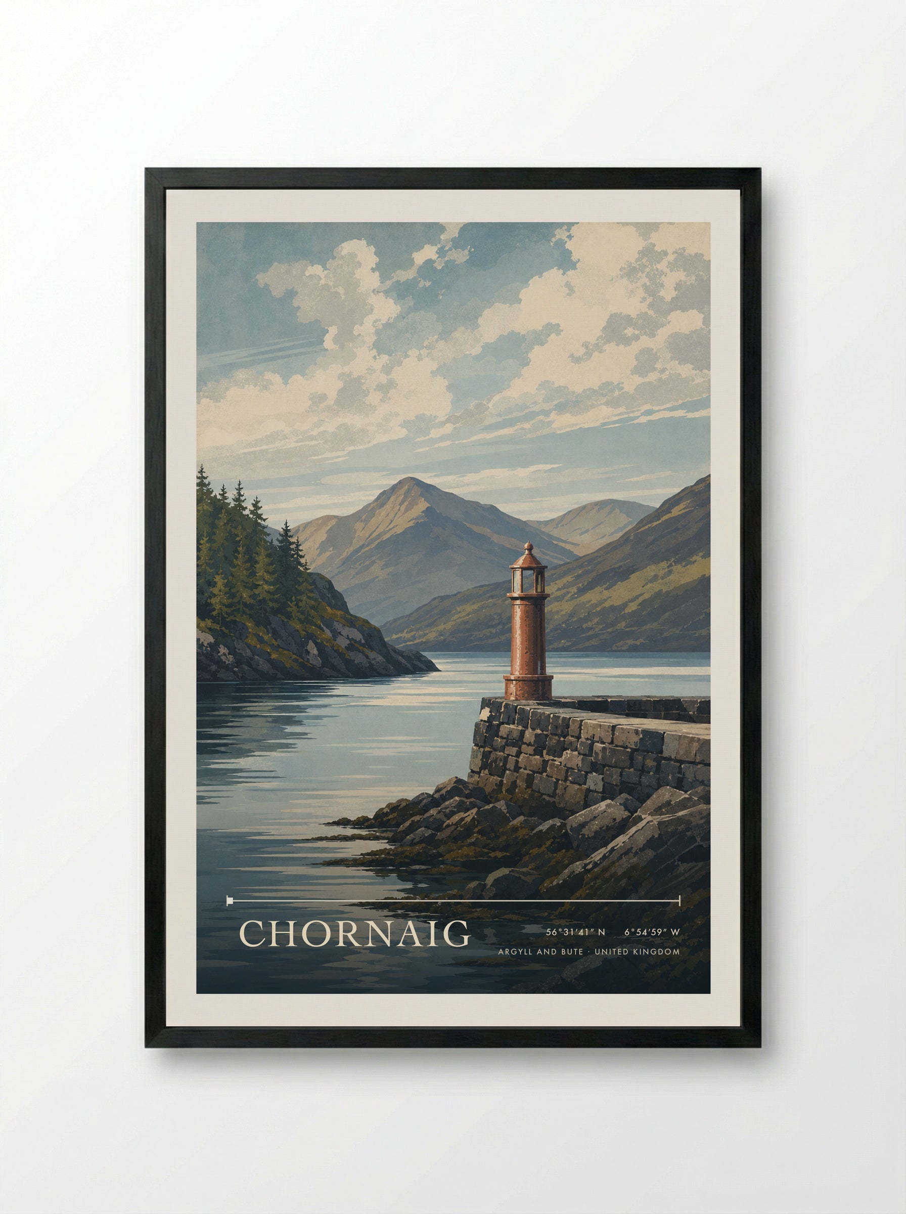 Chornaig Argyll and Bute United Kingdom Travel Poster - Framed Print Black