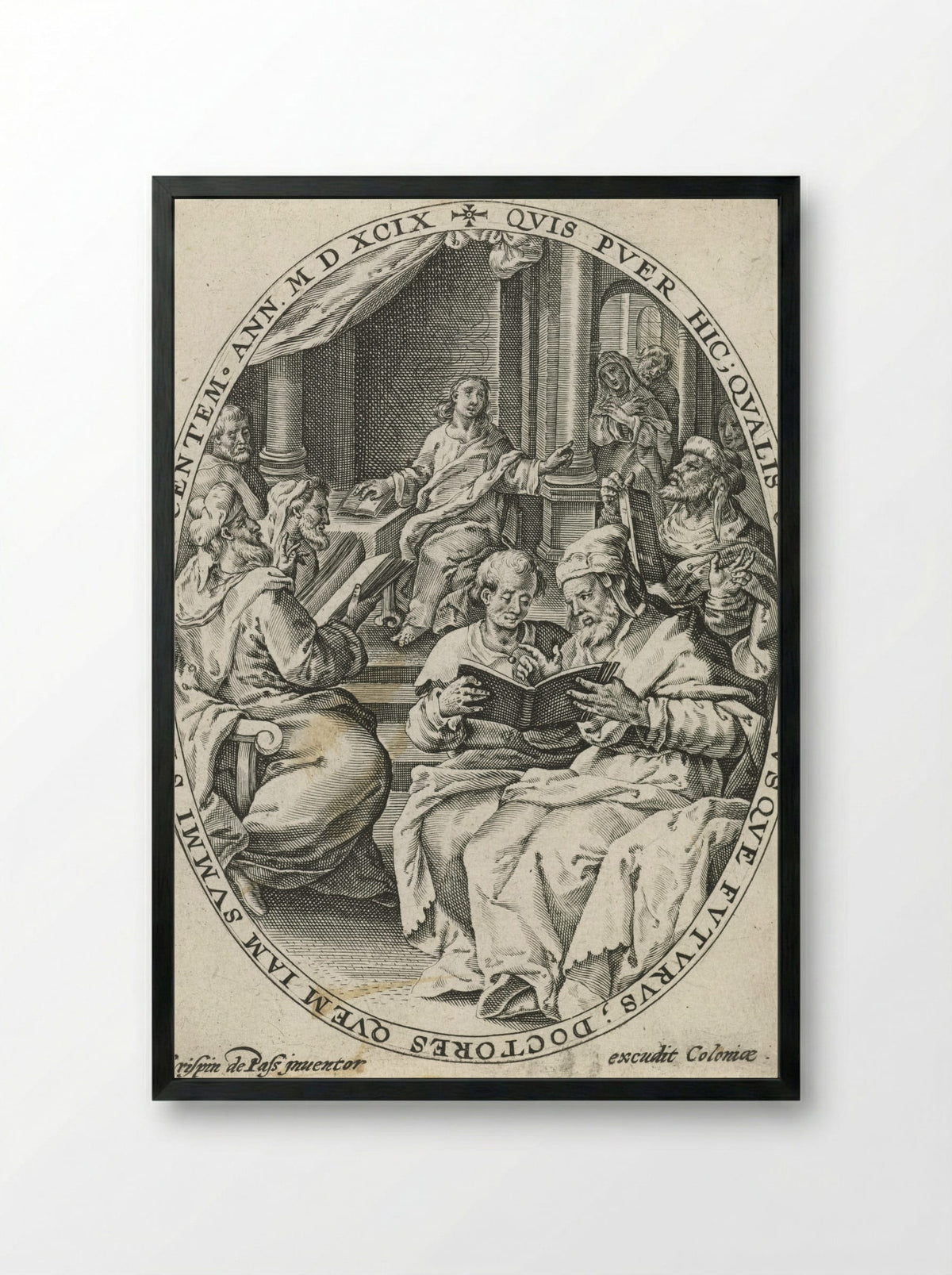 Christ Among the Doctors - Crispijn van de Passe (I) - Framed Print Black