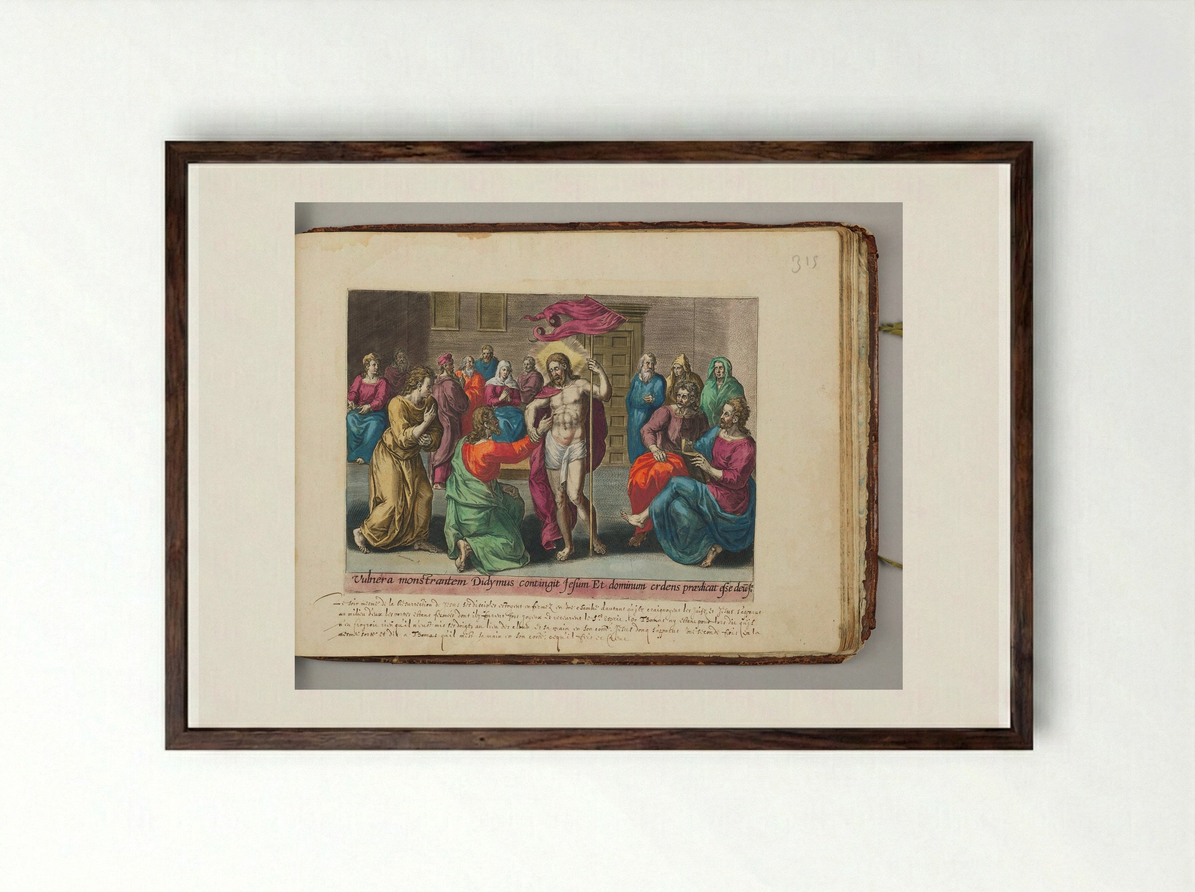 Christ Appearing to Didymus (Thomas) - Hans Collaert the Elder - Framed Print Dark Wood