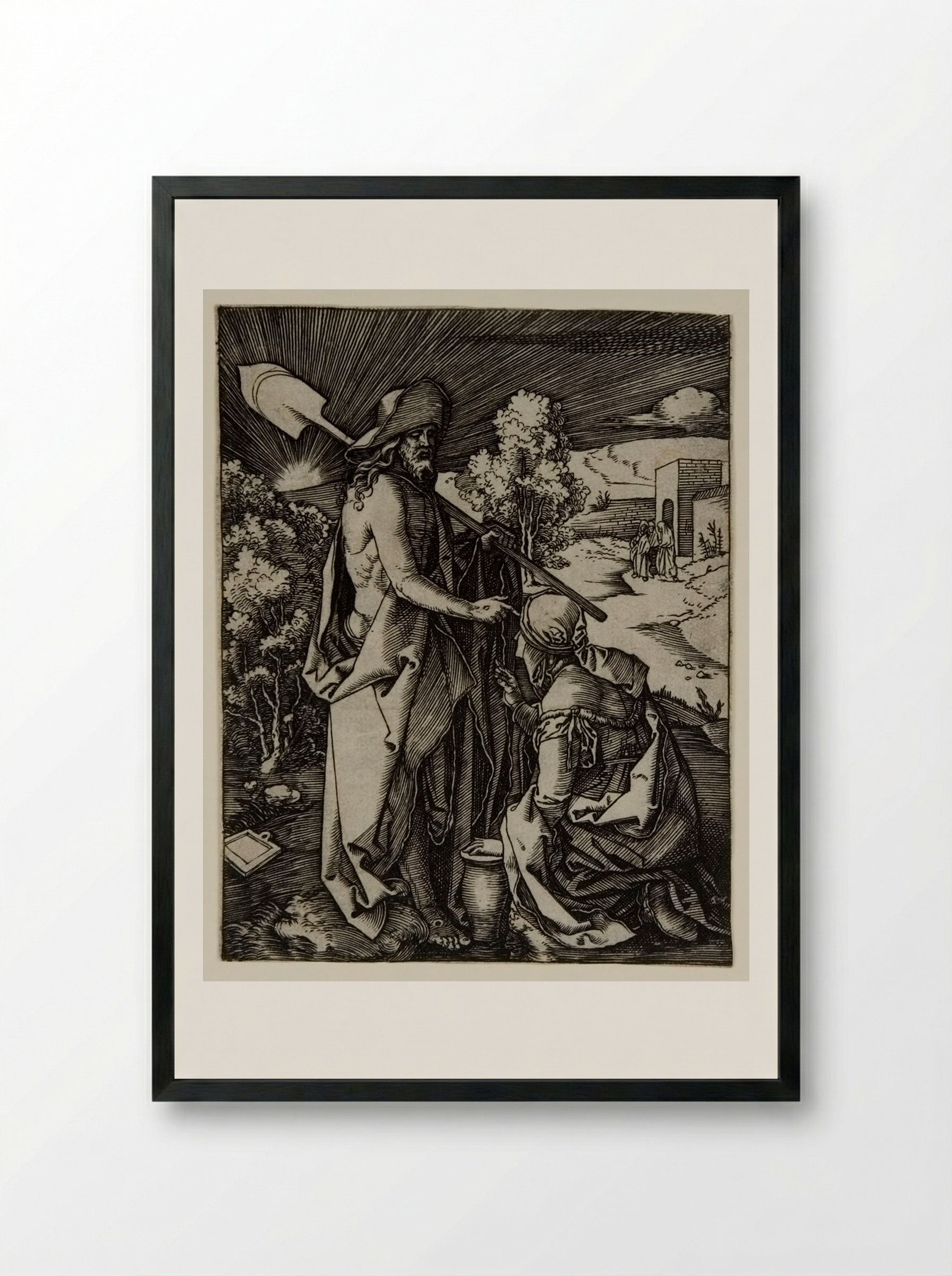Christ Appearing to Mary Magdalen - Marcantonio Raimondi - Framed Print Black
