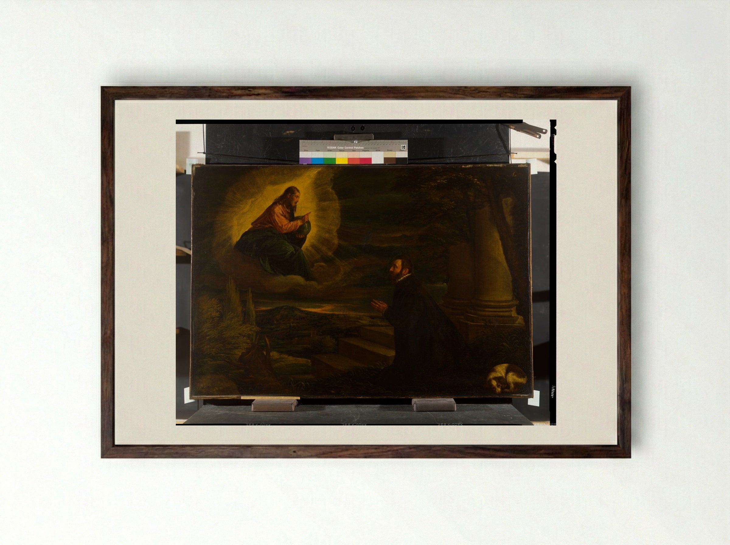 Christ Appearing to a Nobleman - Leandro Bassano - Framed Print Dark Wood