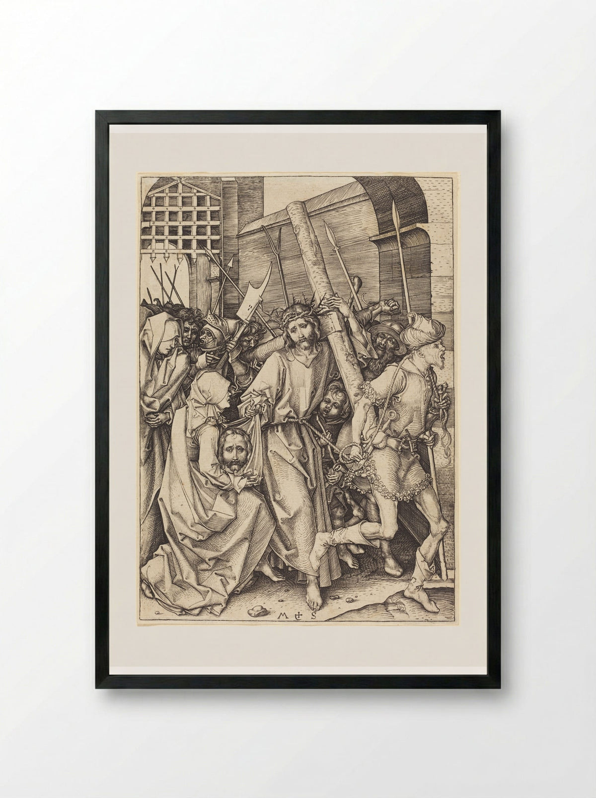Christ Bearing the Cross, with Saint Veronica - Martin Schongauer - Framed Print Black