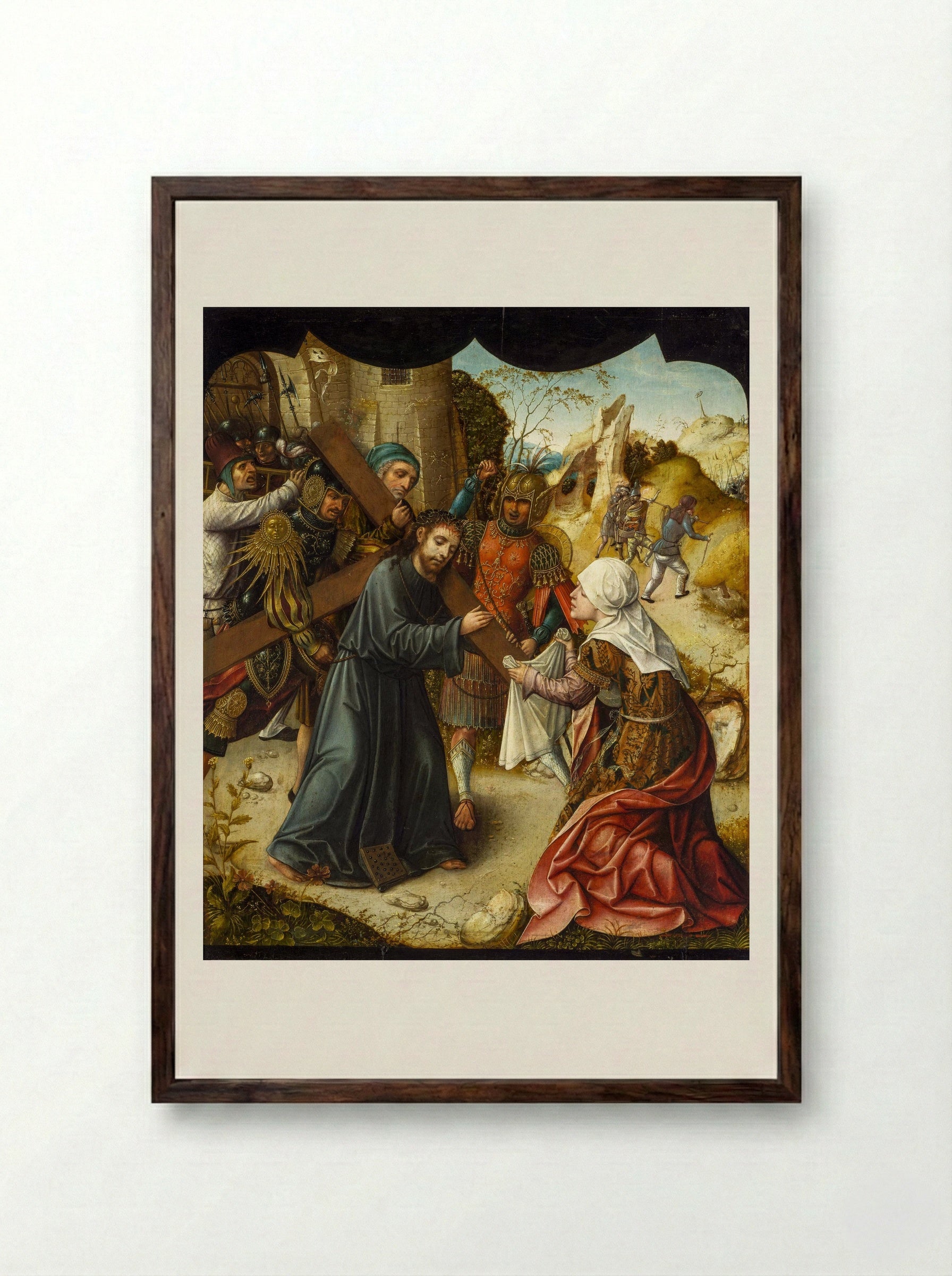 Christ Bearing the Cross - Lucas van Leyden - Framed Print Dark Wood