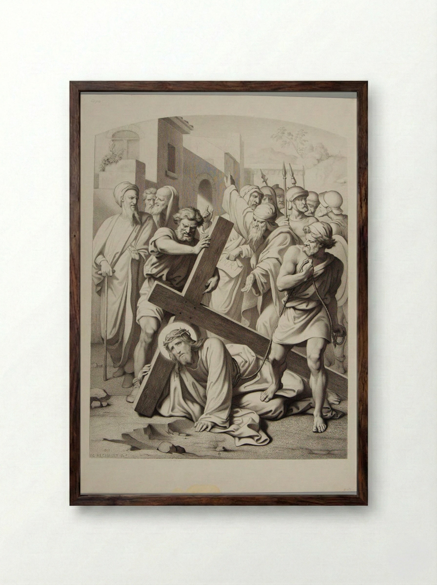 Christ Bearing the Cross - Thomas Casimir Regnault - Framed Print Dark Wood
