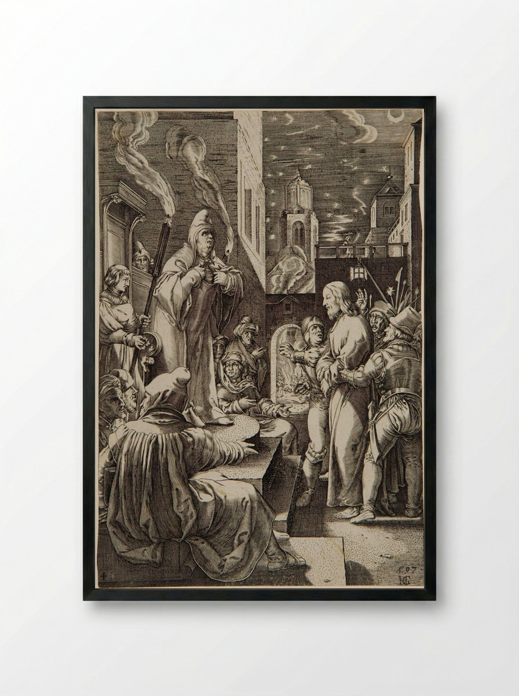 Christ Before Caiaphas - Cornelis Galle the Elder - Framed Print Black