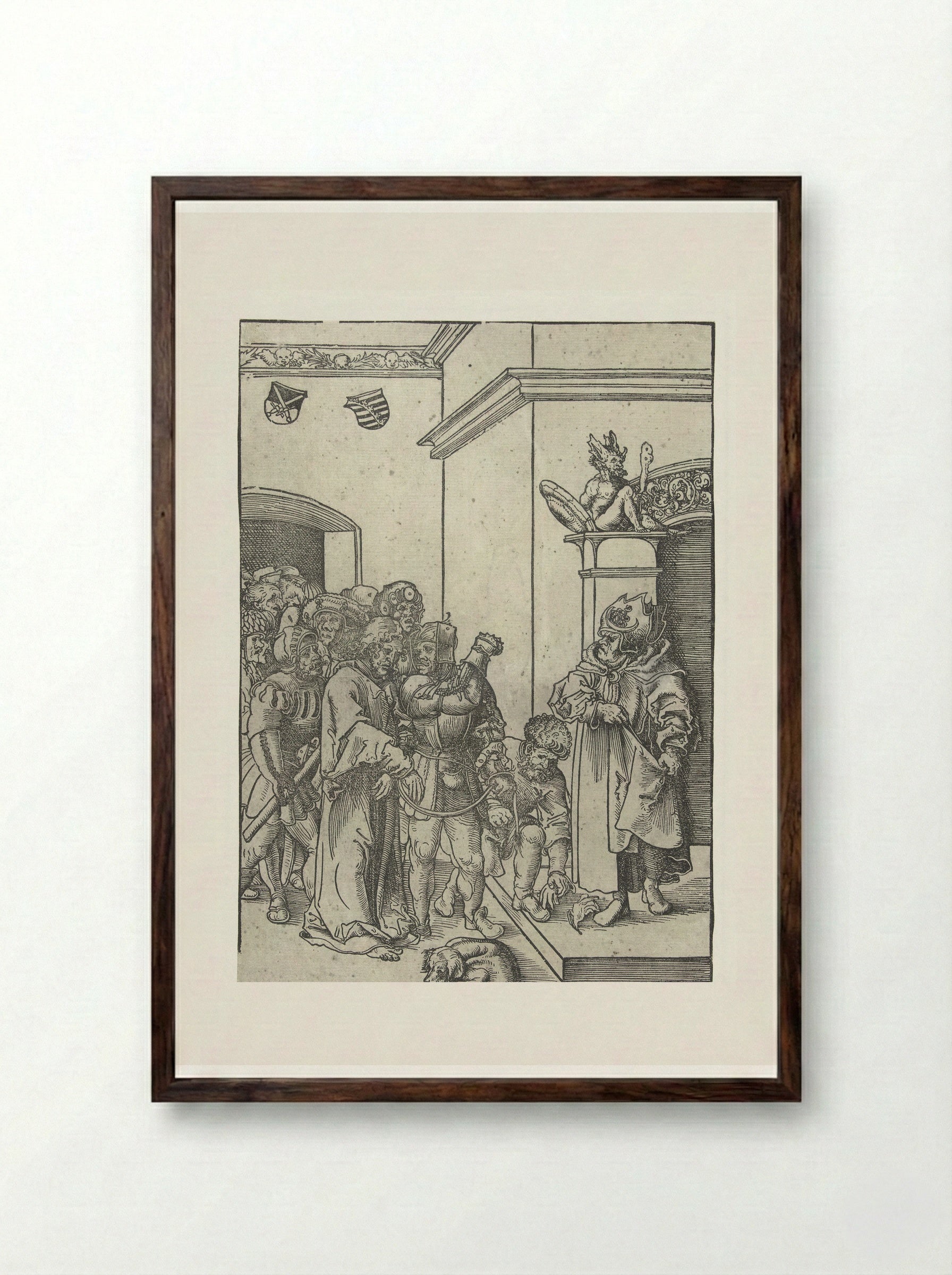 Christ Before Caiaphas - Lucas Cranach the Elder - Framed Print Dark Wood