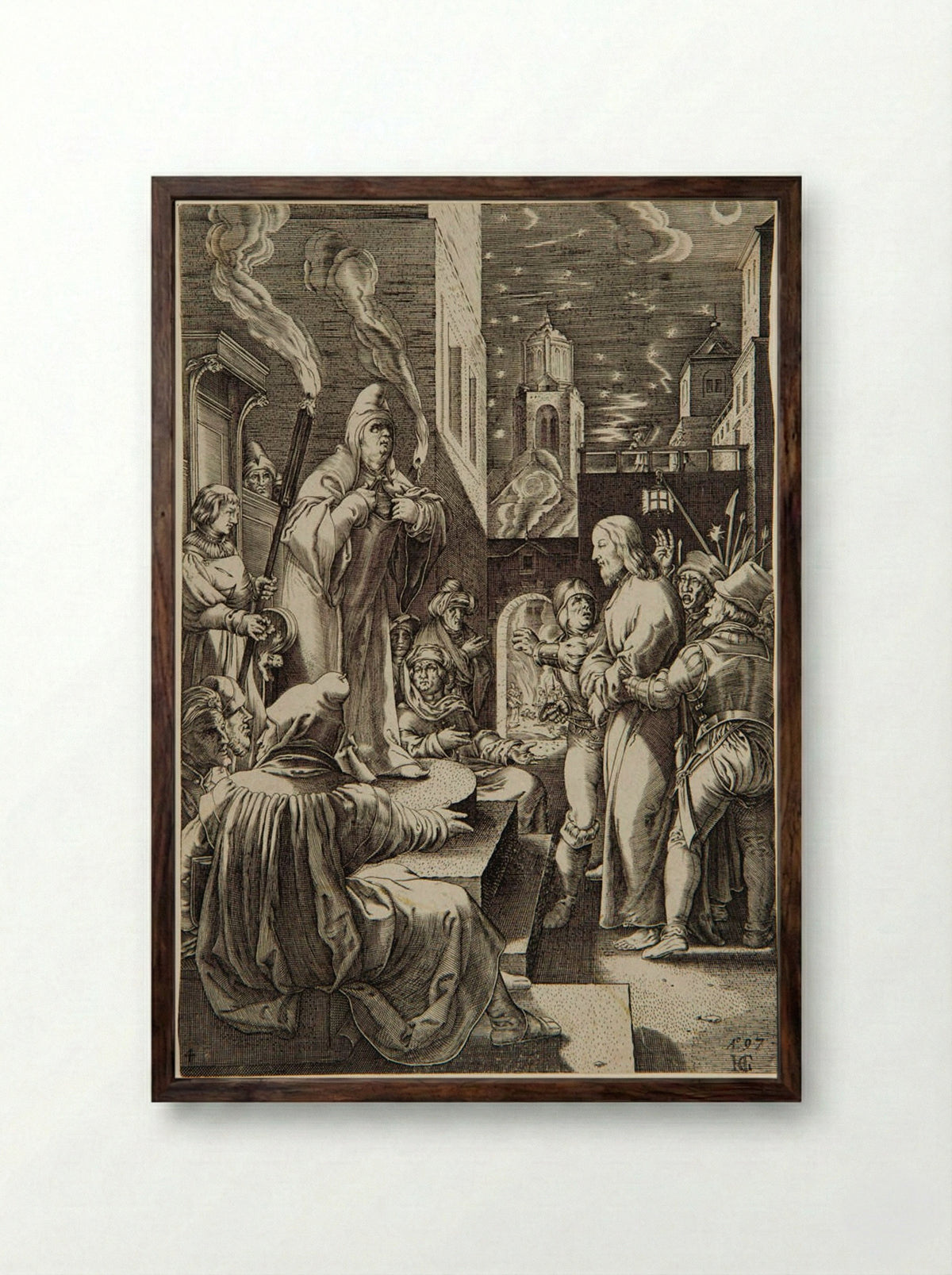 Christ Before Caiaphas - Cornelis Galle the Elder - Framed Print Dark Wood