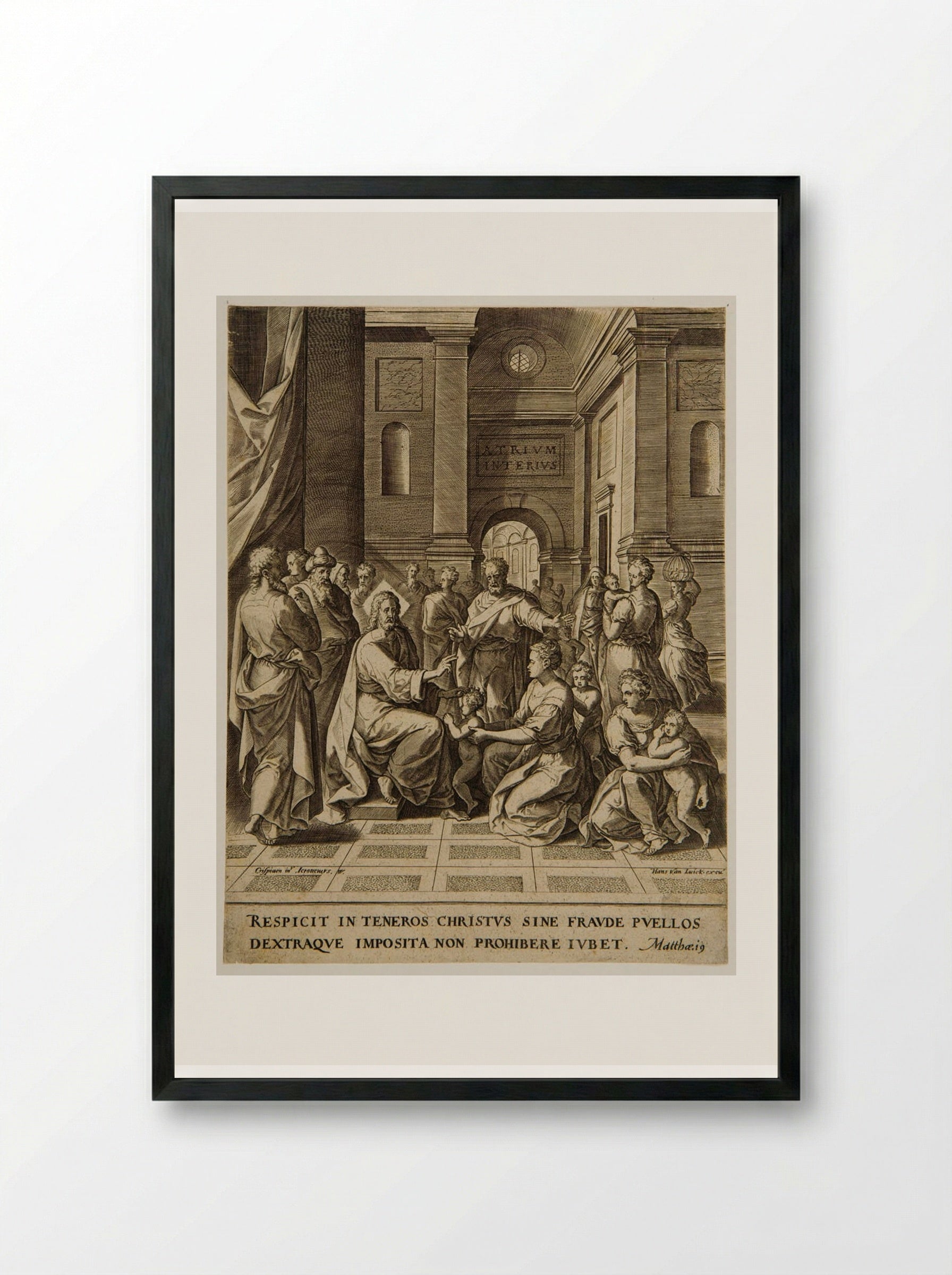 Christ Blessing Little Children - Hieronymus Wierix - Framed Print Black