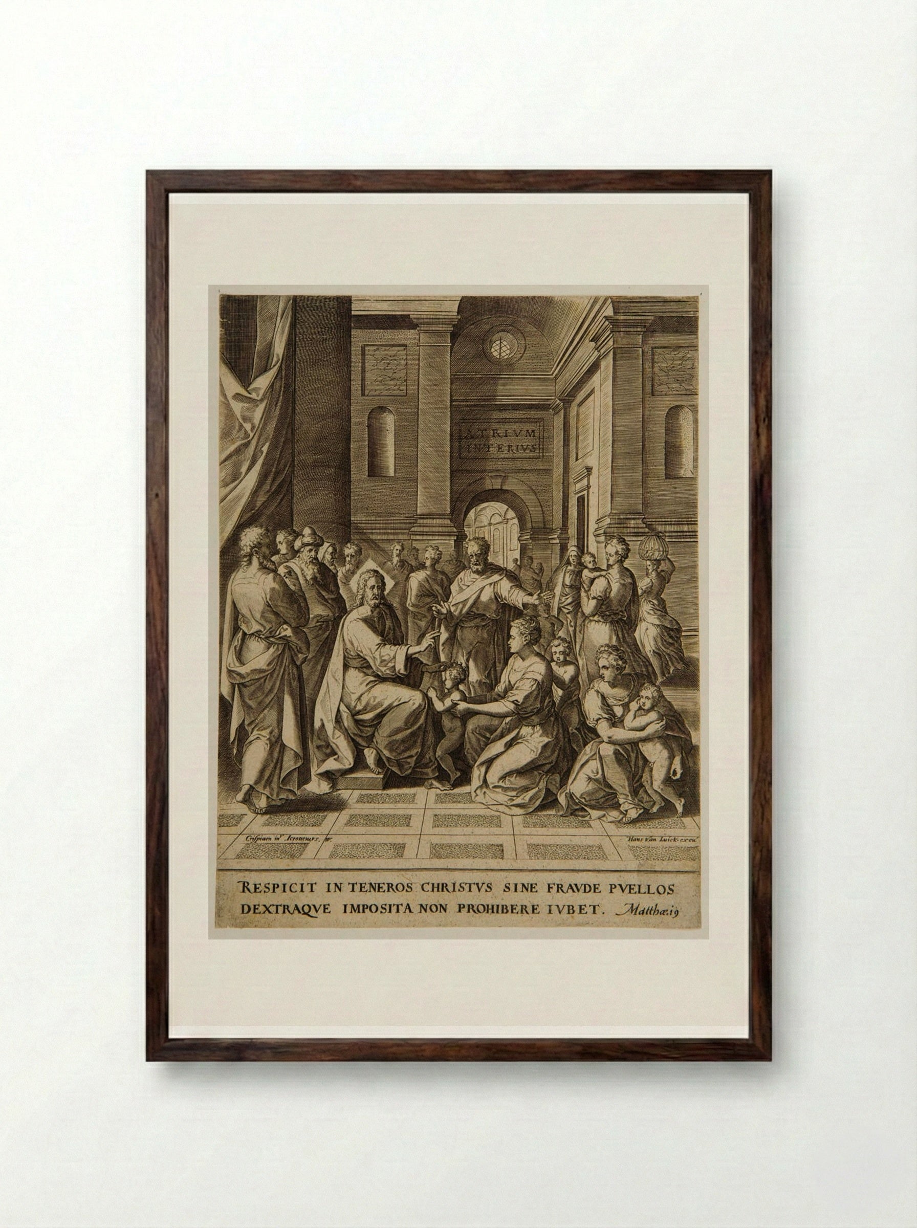 Christ Blessing Little Children - Hieronymus Wierix - Framed Print Dark Wood