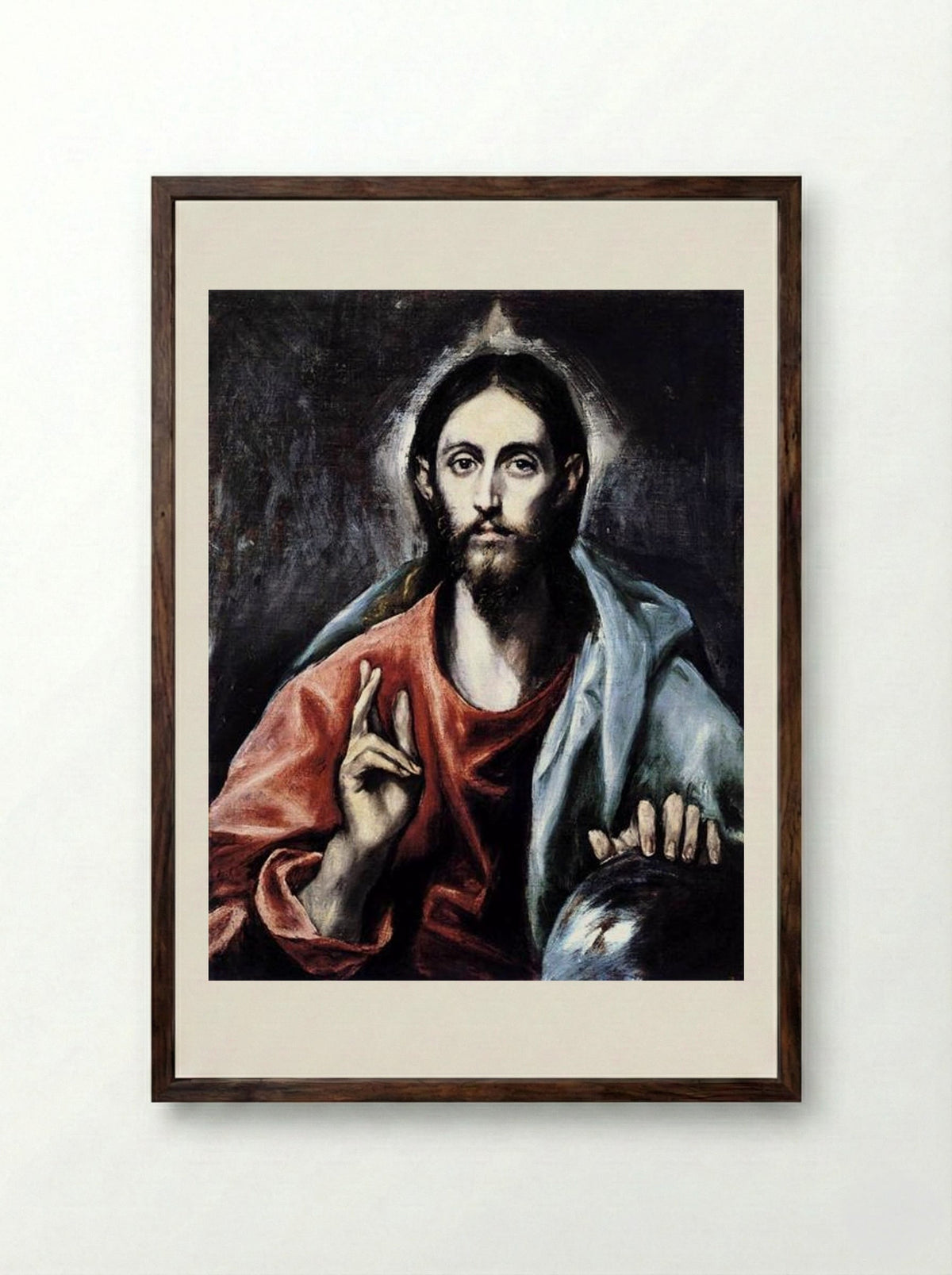 Christ Blessing (The Saviour of the World) - El Greco - Framed Print Dark Wood