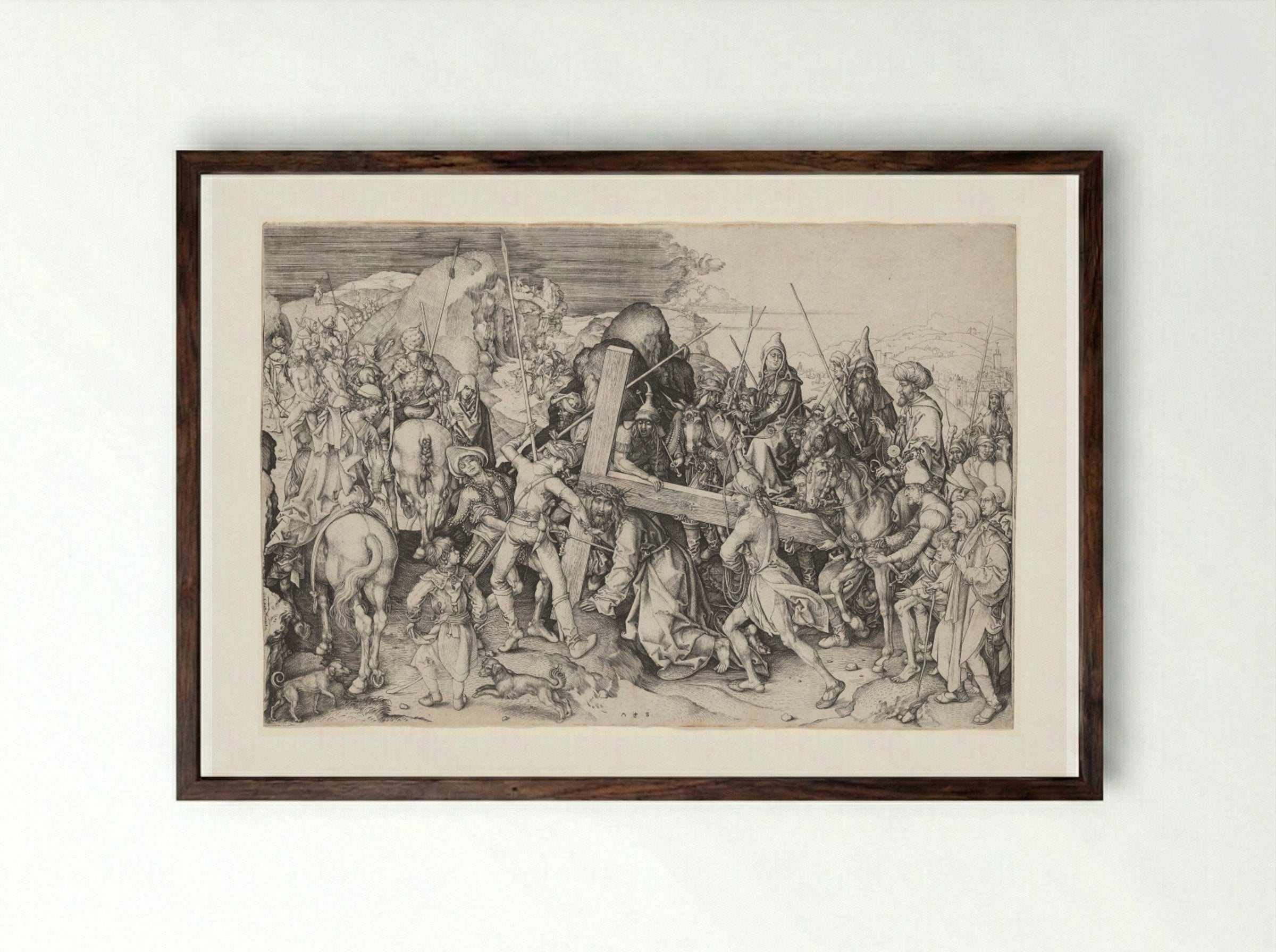 Christ Carrying the Cross - Martin Schongauer - Framed Print Dark Wood