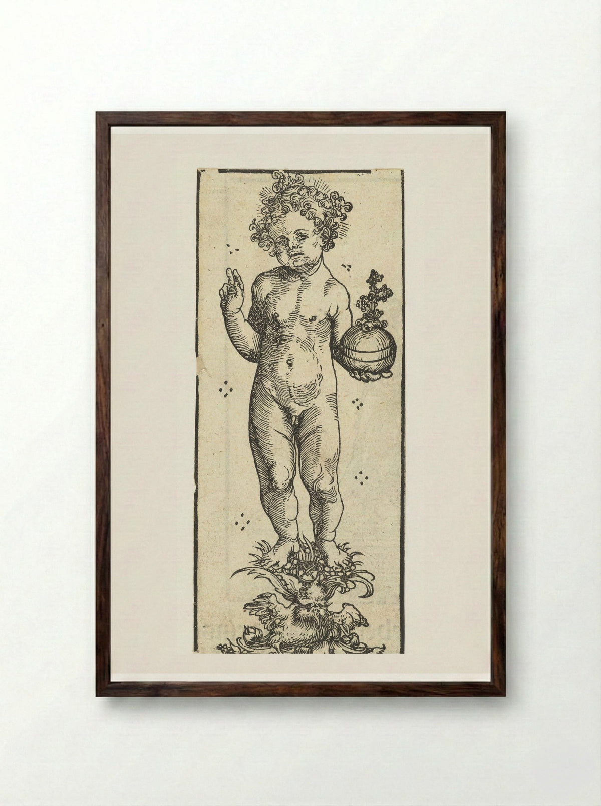Christ Child with Orb - Lucas Cranach the Elder - Framed Print Dark Wood
