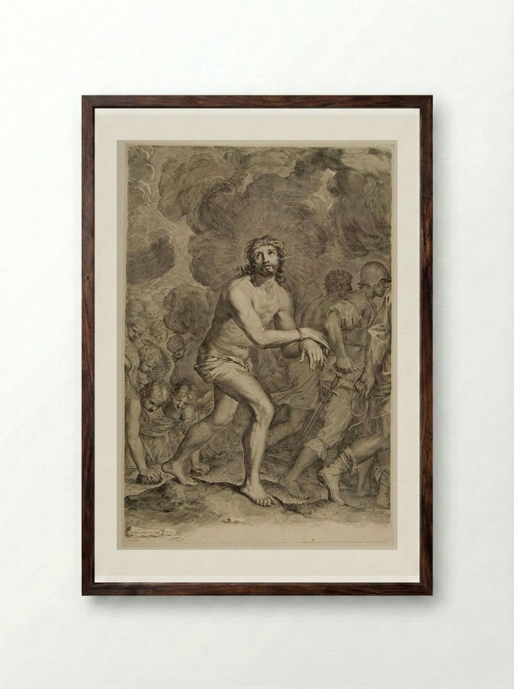 Christ, Crowned with Thorns, Led to Punishment - Claude Mellan - Framed Print Dark Wood
