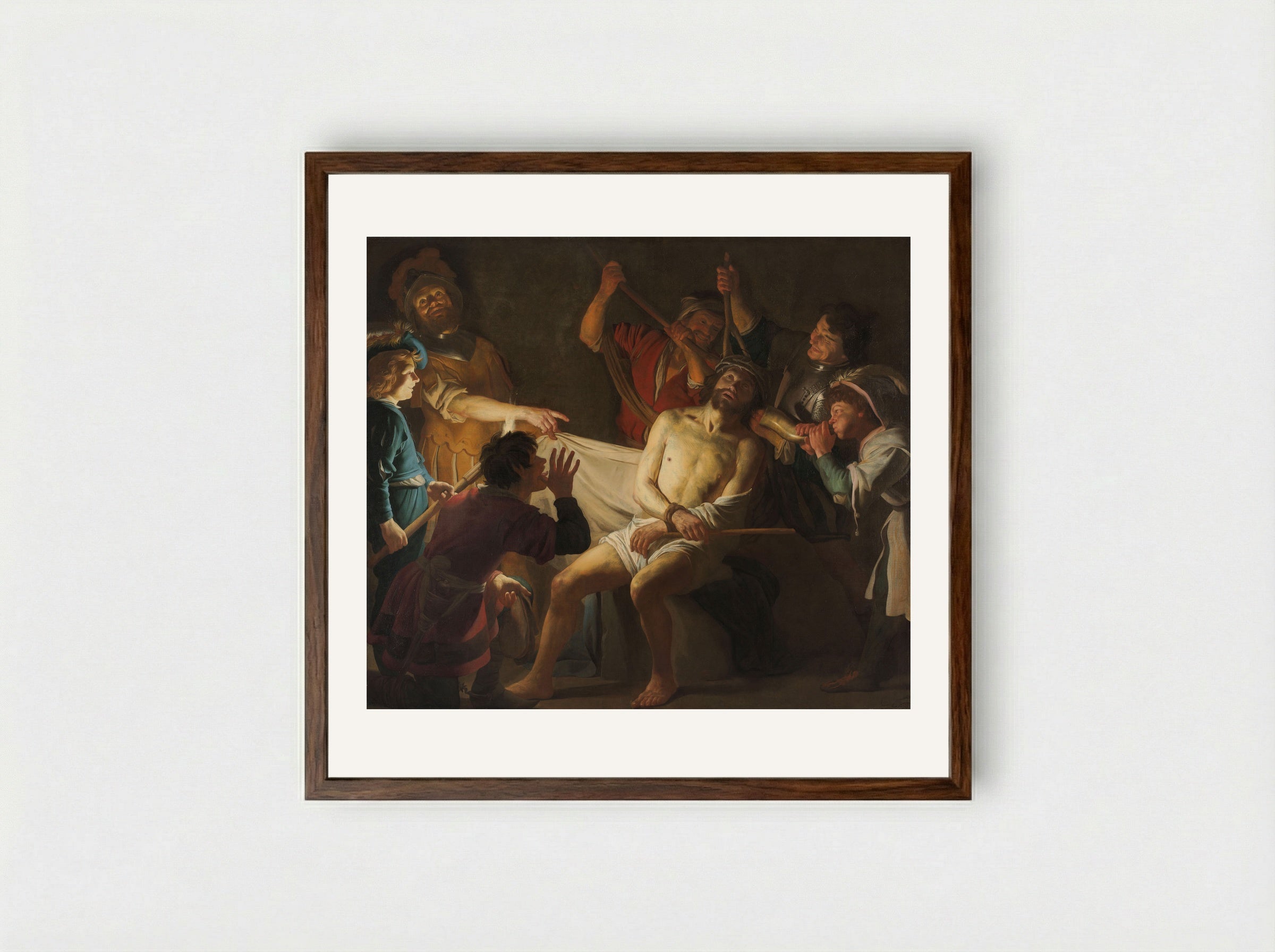 Christ Crowned with Thorns - Gerard van Honthorst - Framed Print Dark Wood