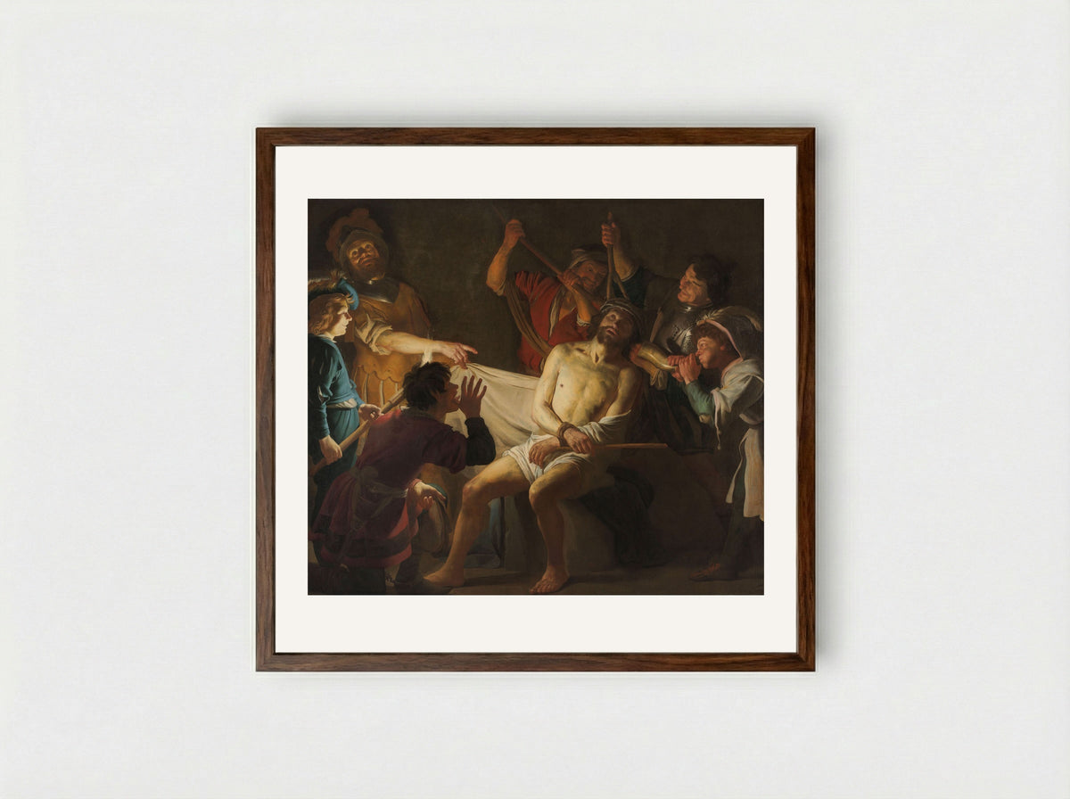 Christ Crowned with Thorns - Gerard van Honthorst - Framed Print Dark Wood