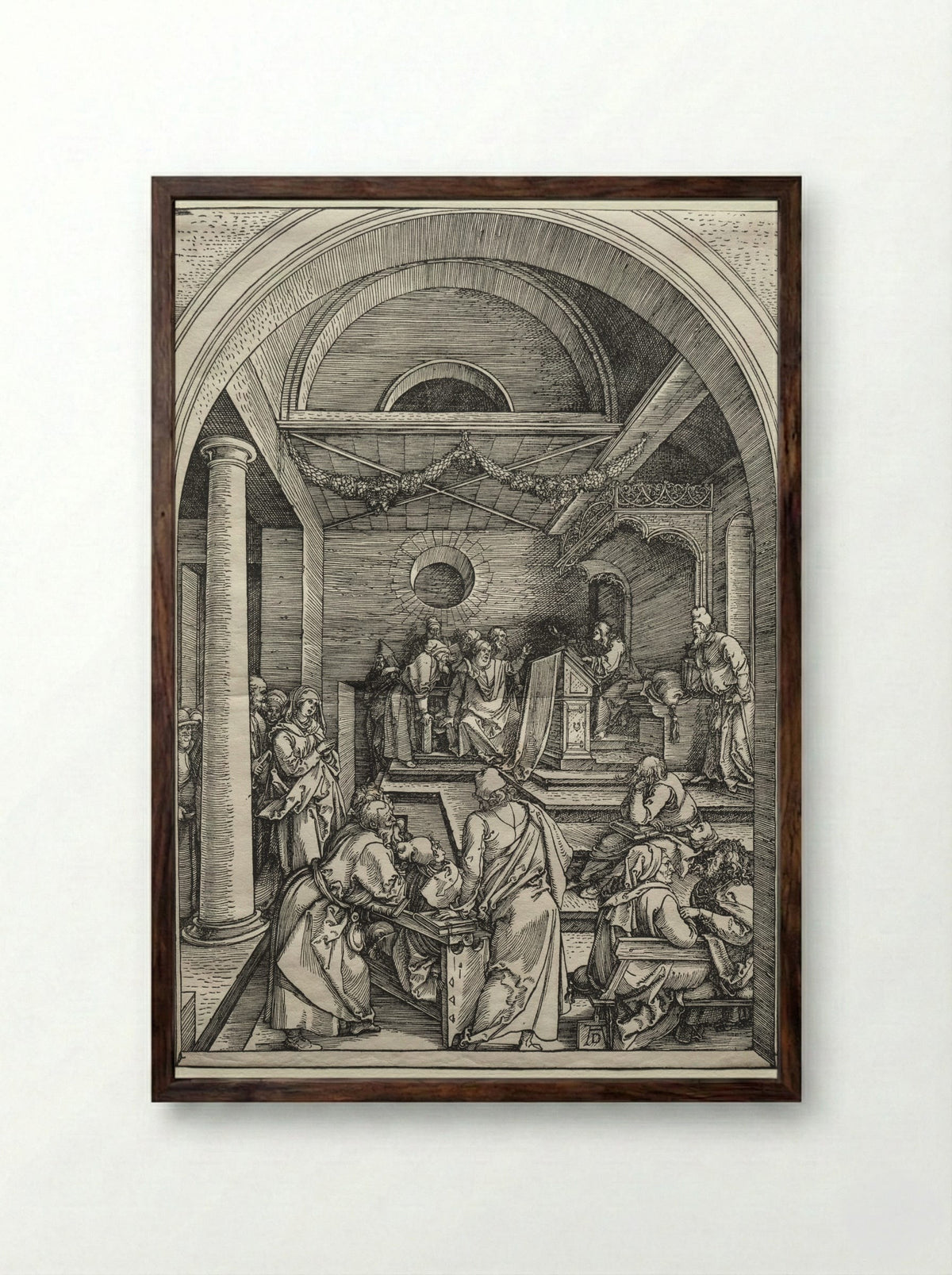 Christ Disputing with Doctors - Albrecht Dürer - Framed Print Dark Wood