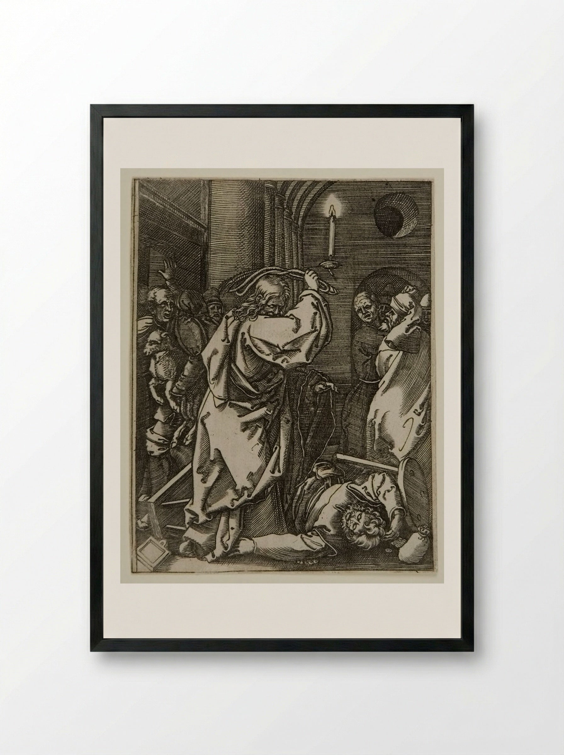 Christ Driving the Money Changers from the Temple - Marcantonio Raimondi - Framed Print Black