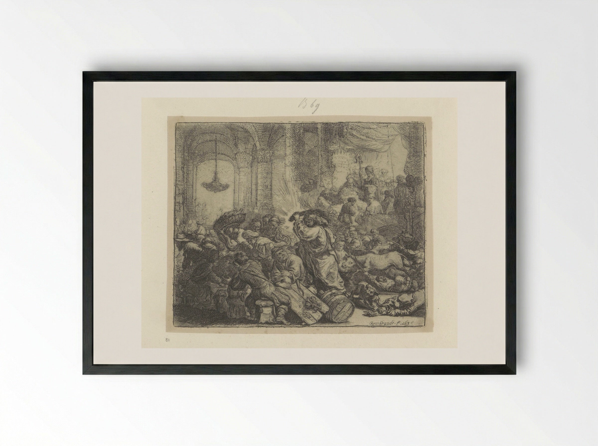 Christ Driving the Money Changers from the Temple - Rembrandt van Rijn - Framed Print Black