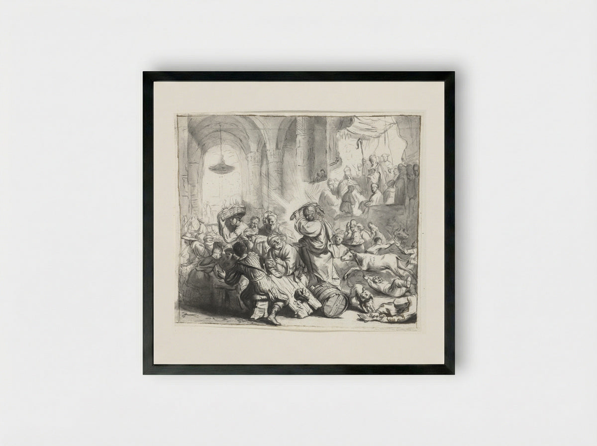 Christ Driving the Money Changers from the Temple - Moses ter Borch - Framed Print Black