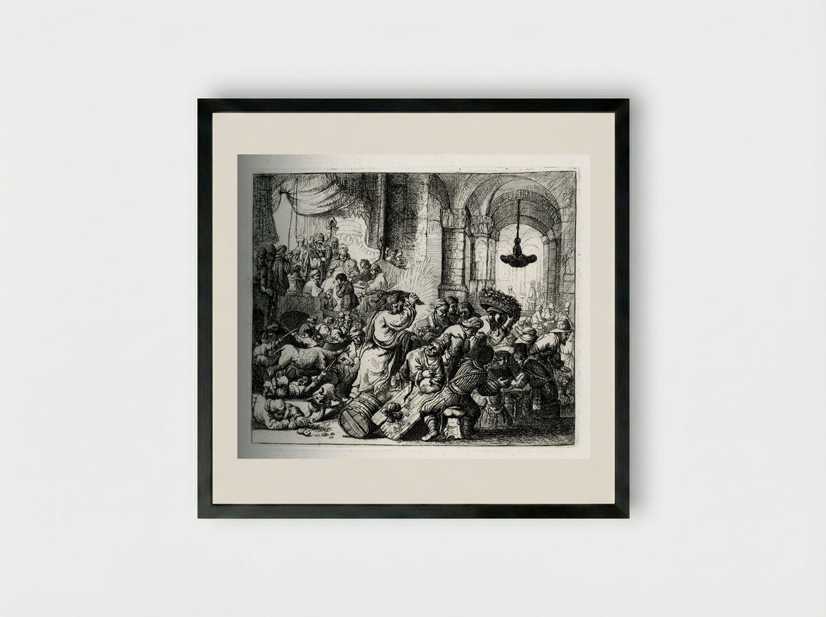 Christ Driving the Money Changers from the Temple - David Deuchar - Framed Print Black