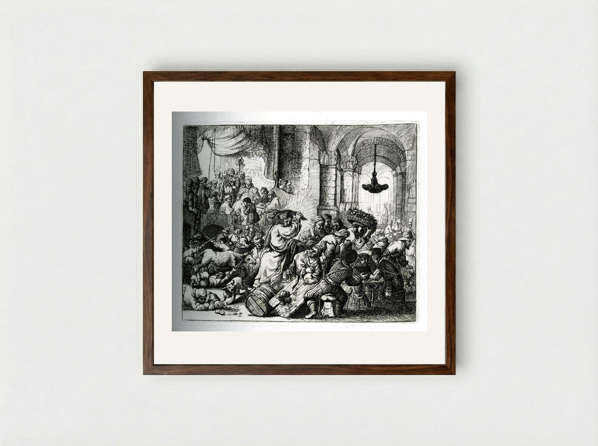 Christ Driving the Money Changers from the Temple - David Deuchar - Framed Print Dark Wood