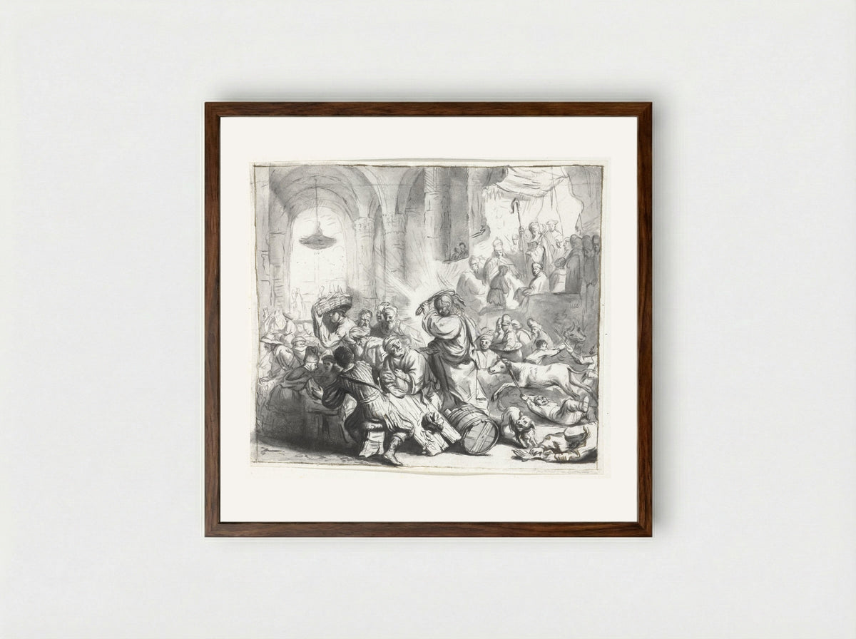 Christ Driving the Money Changers from the Temple - Moses ter Borch - Framed Print Dark Wood