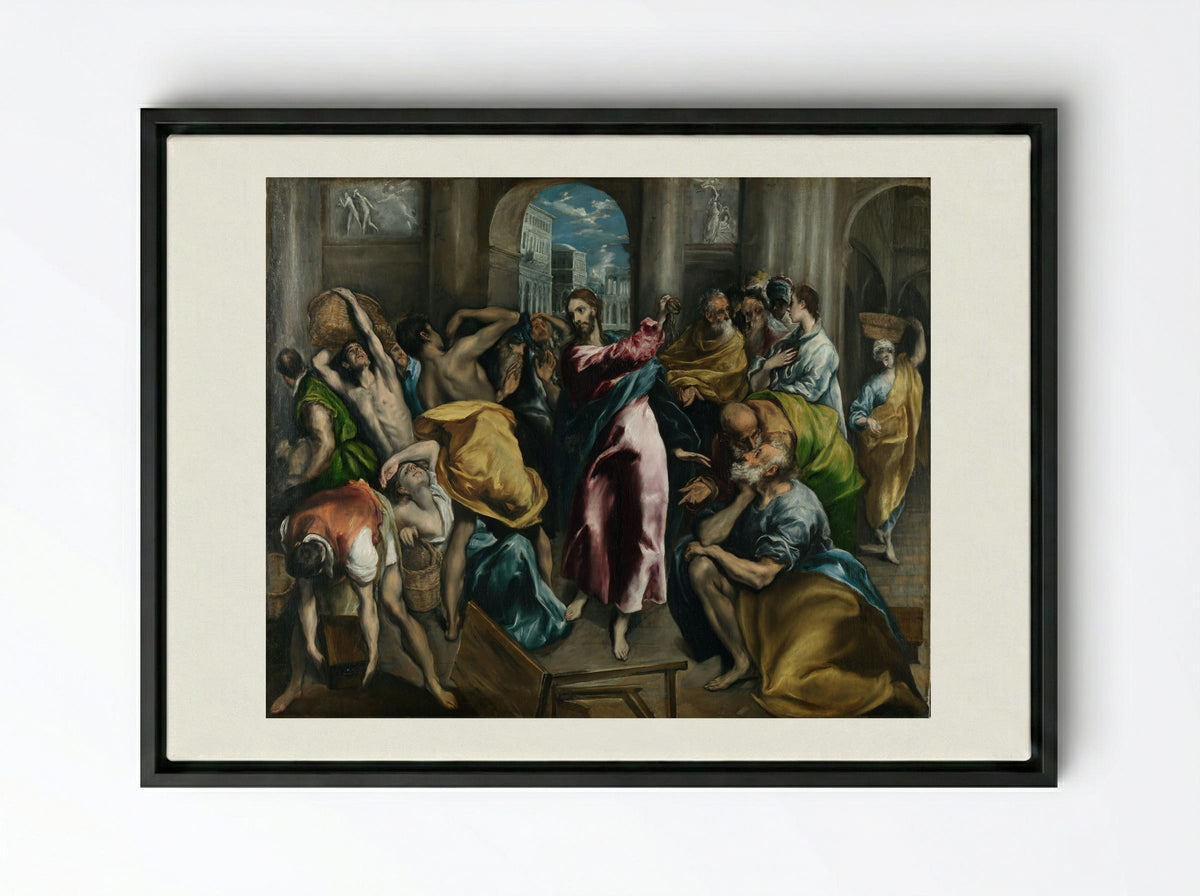 Christ Driving the Traders from the Temple - El Greco - Framed Canvas Black