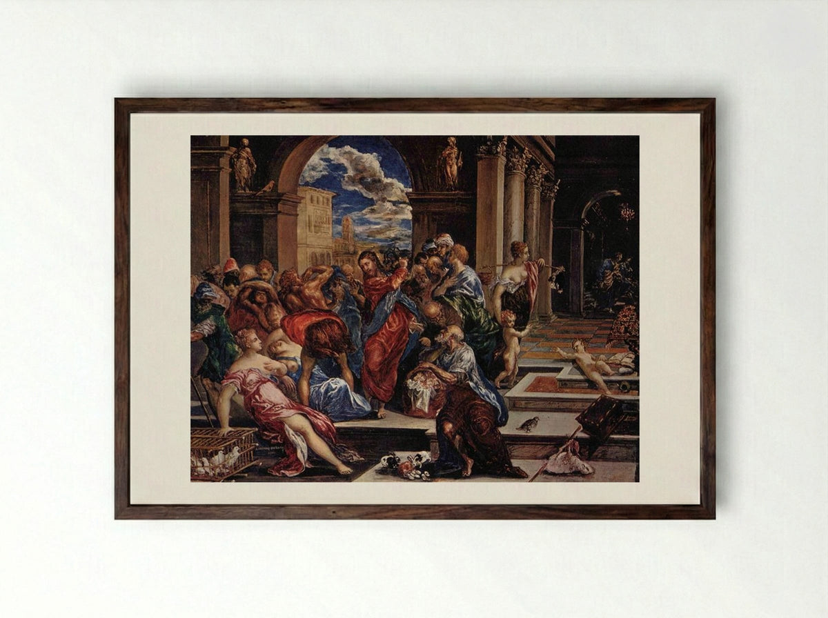 Christ Driving the Traders from the Temple - El Greco - Framed Print Dark Wood