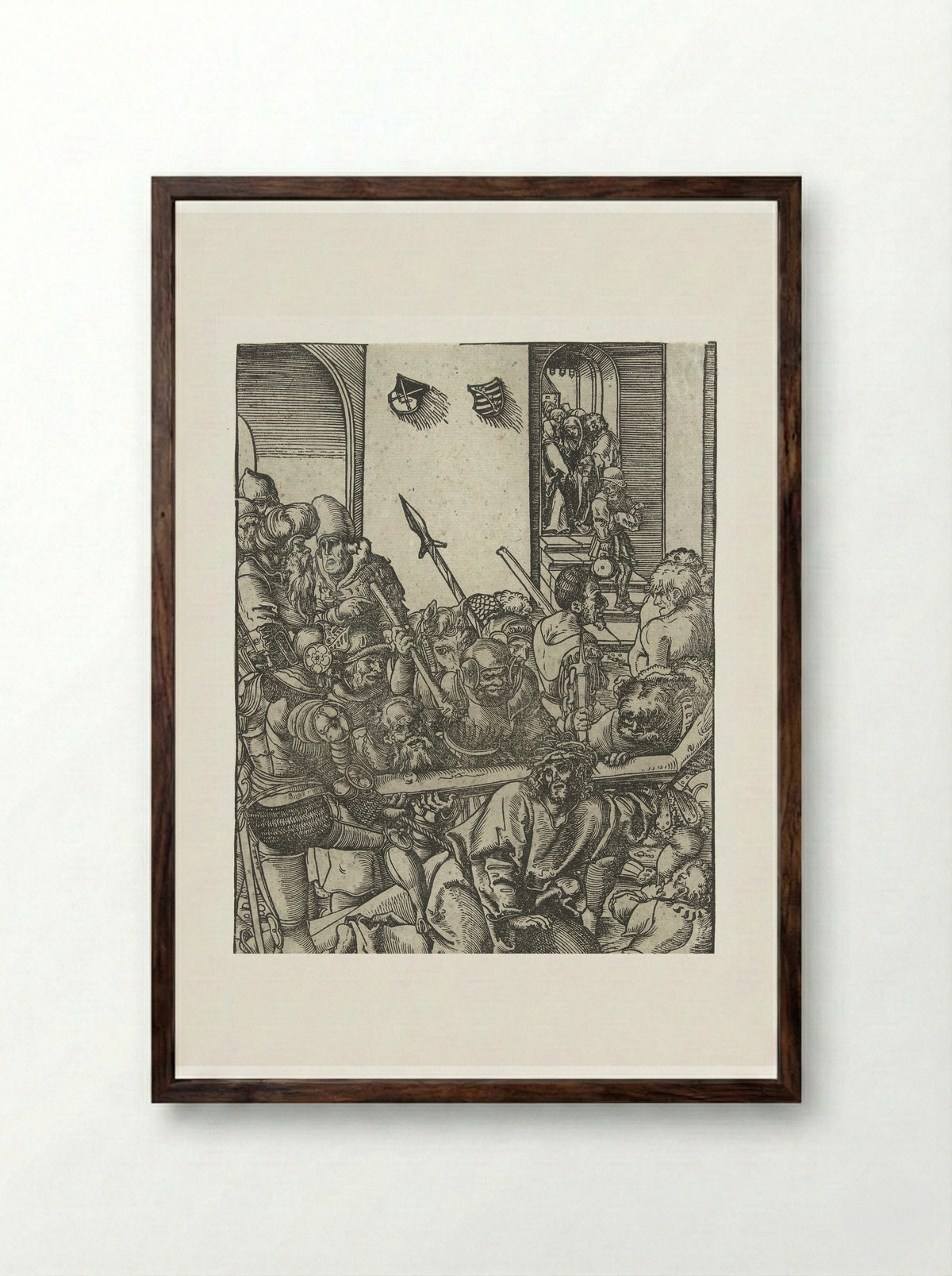 Christ Falling Under the Cross - Lucas Cranach the Elder - Framed Print Dark Wood