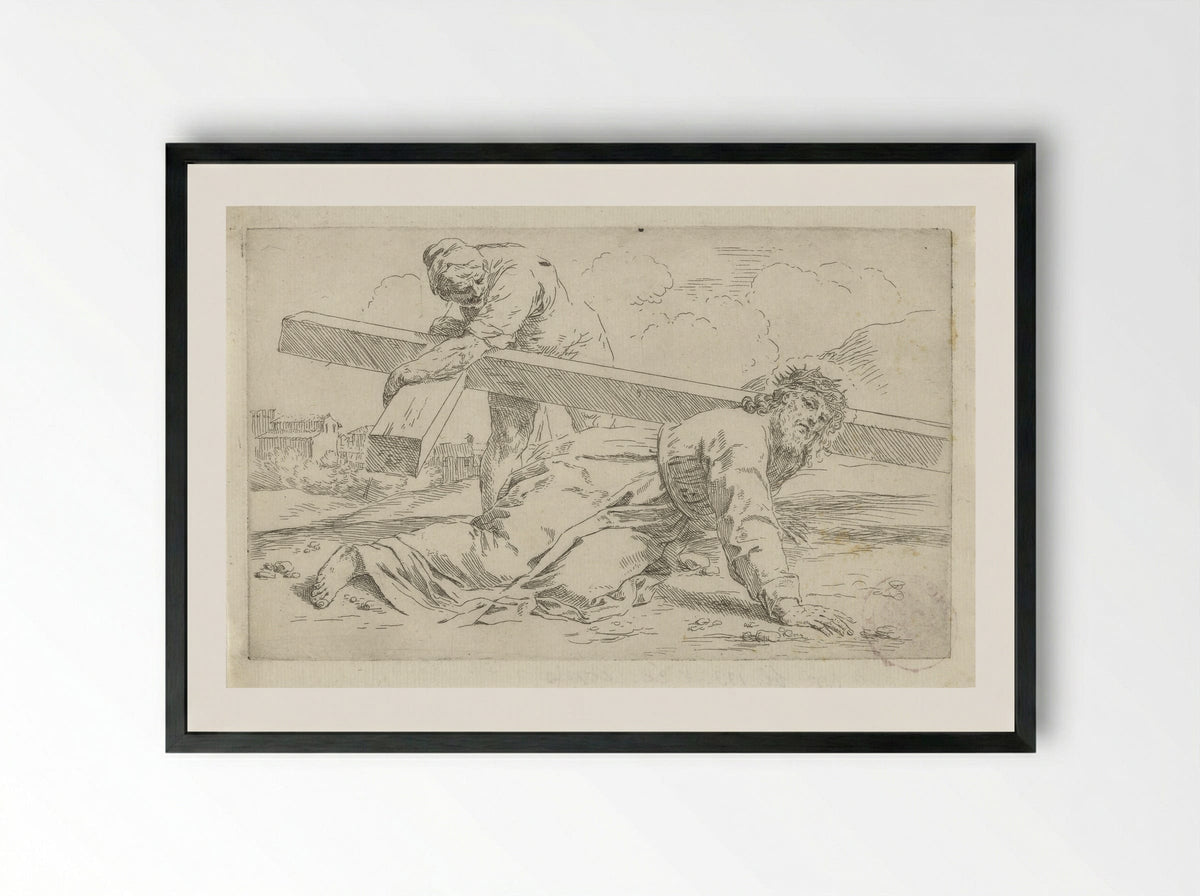Christ Falling Under the Weight of the Cross - Simone Cantarini - Framed Print Black